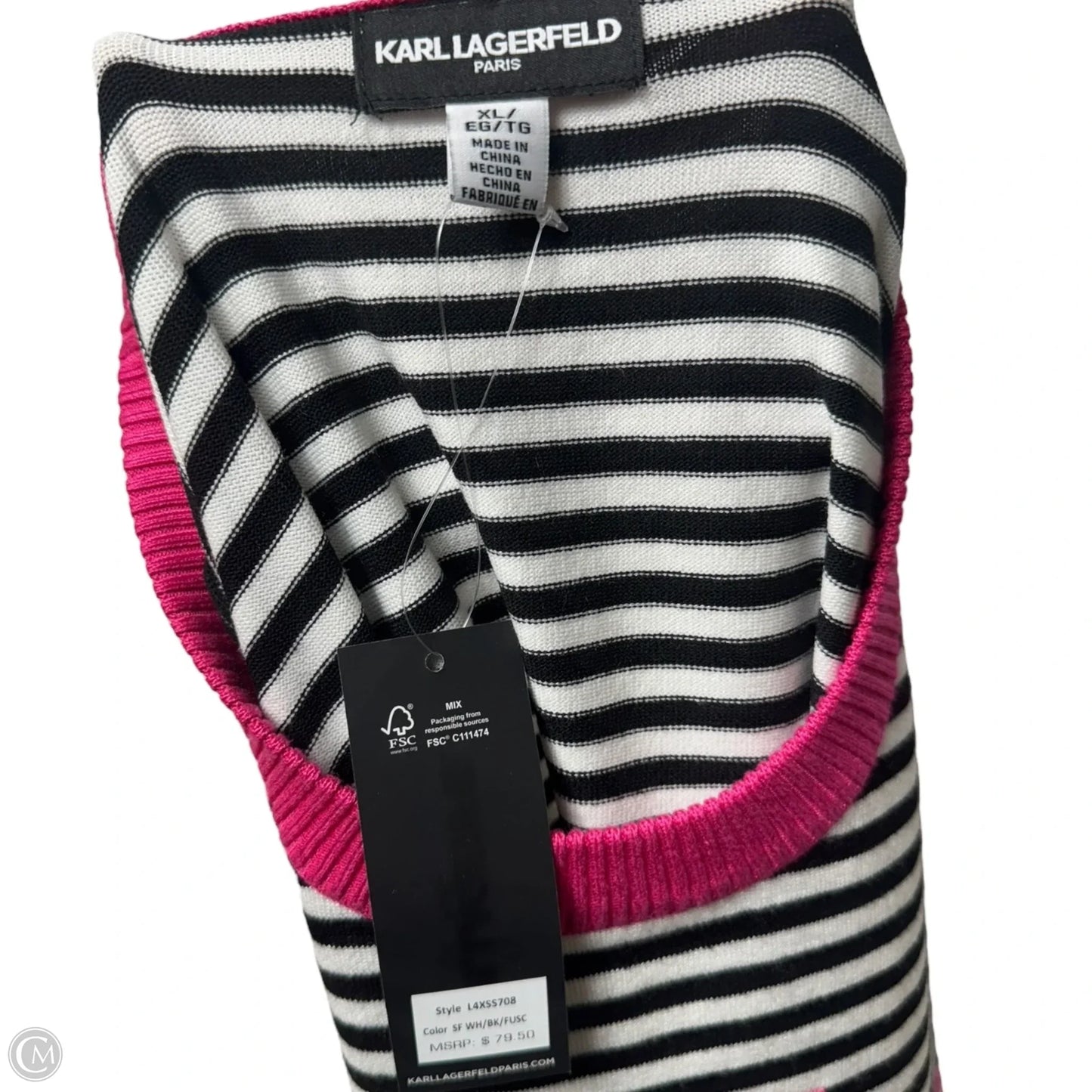 Logo Sweater Short Sleeve Designer By Karl Lagerfeld In Striped Pattern, Size: Xl