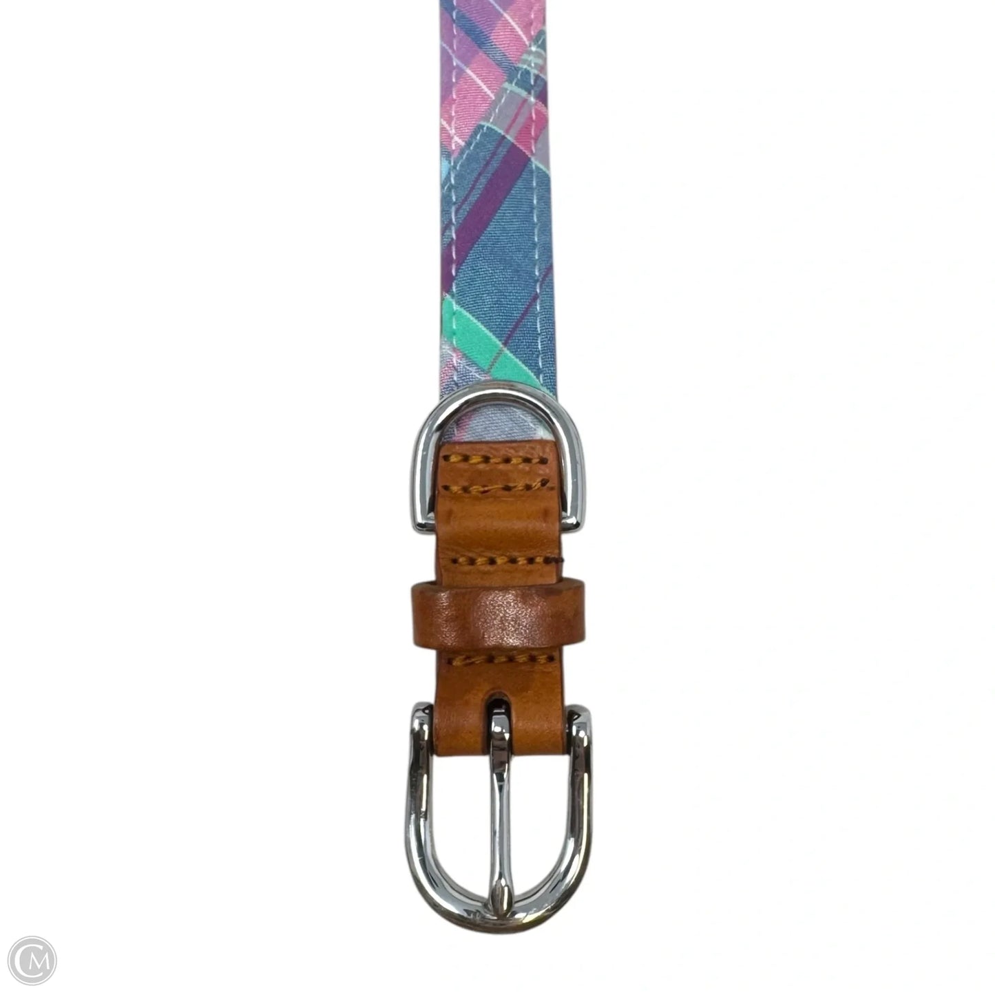 Plaid & Leather Belt By Brooks Brothers, Size: Large