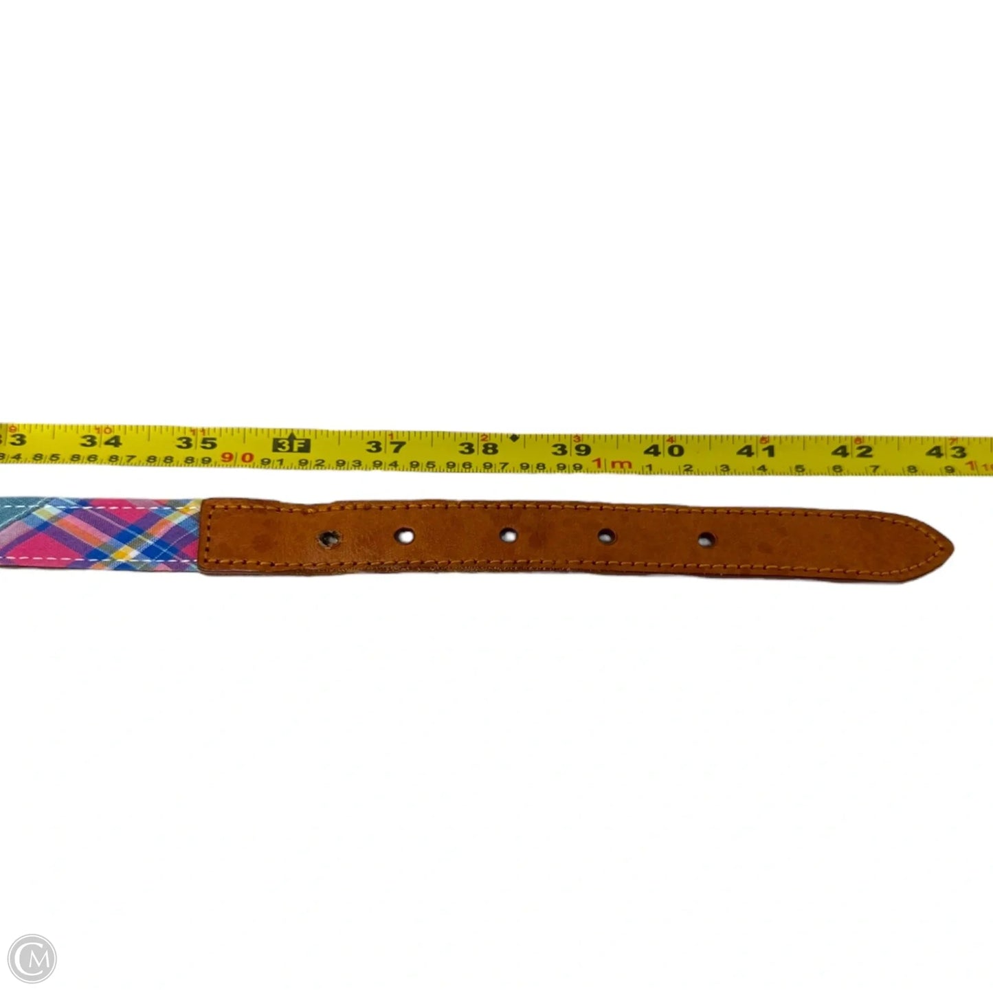 Plaid & Leather Belt By Brooks Brothers, Size: Large