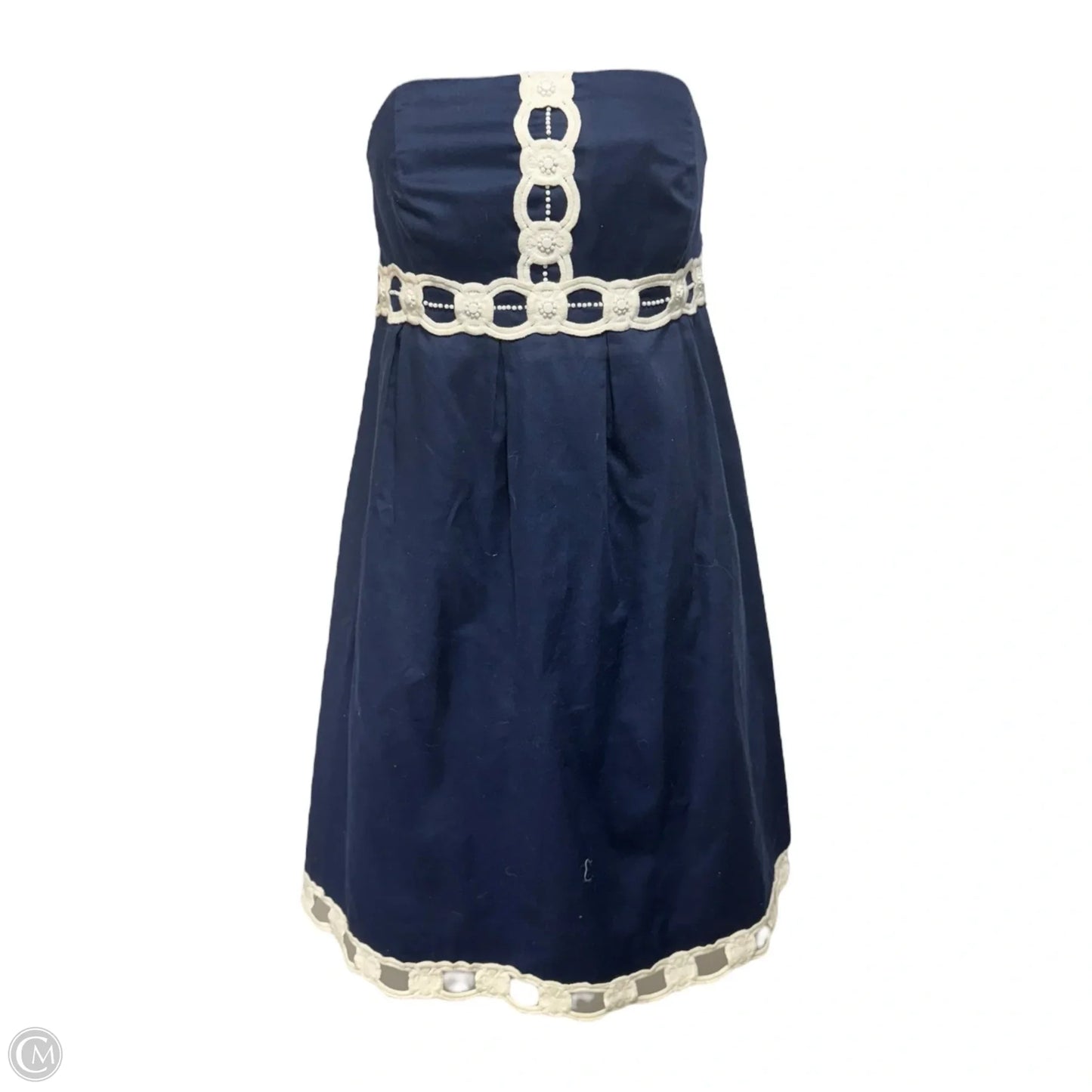 Vintage Strapless Dress Designer By Lilly Pulitzer In Blue & White, Size: 6