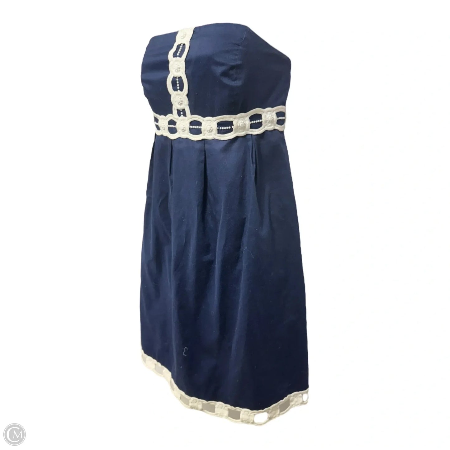 Vintage Strapless Dress Designer By Lilly Pulitzer In Blue & White, Size: 6