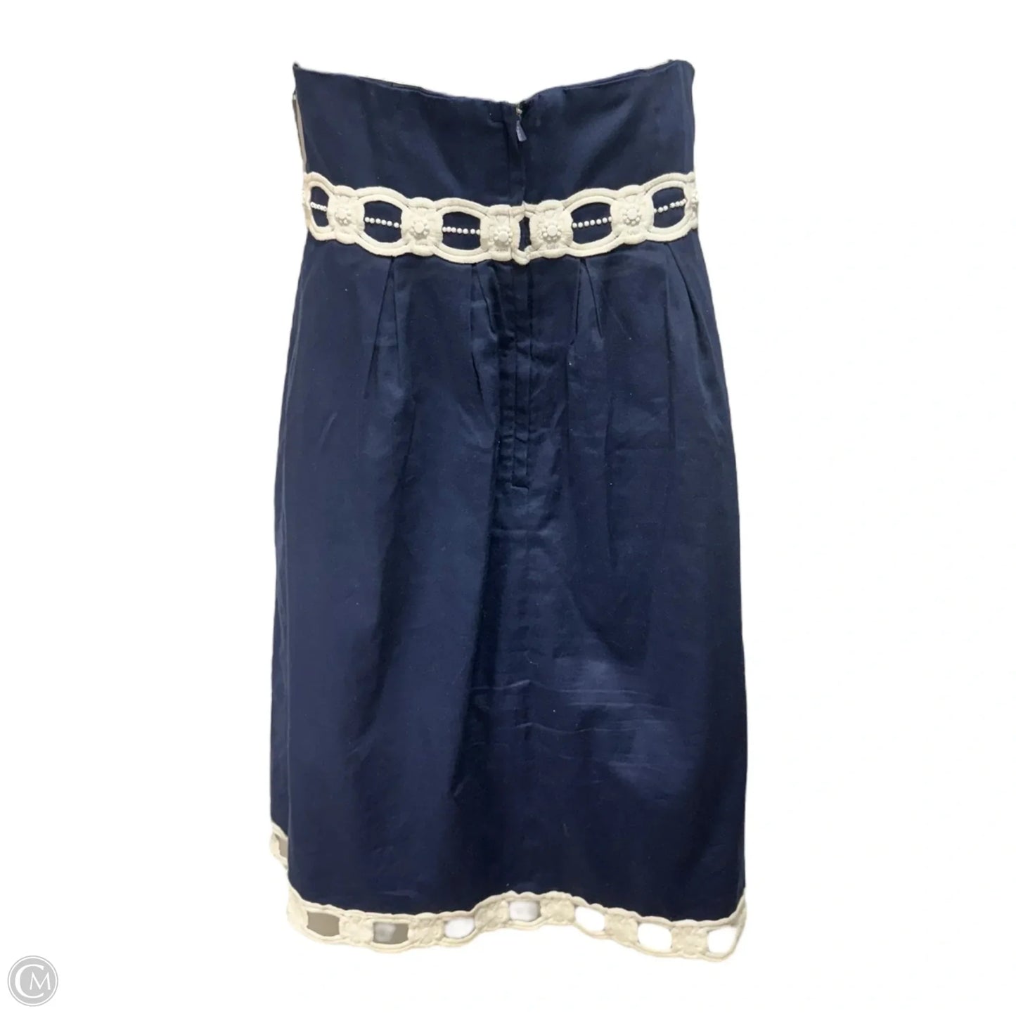 Vintage Strapless Dress Designer By Lilly Pulitzer In Blue & White, Size: 6