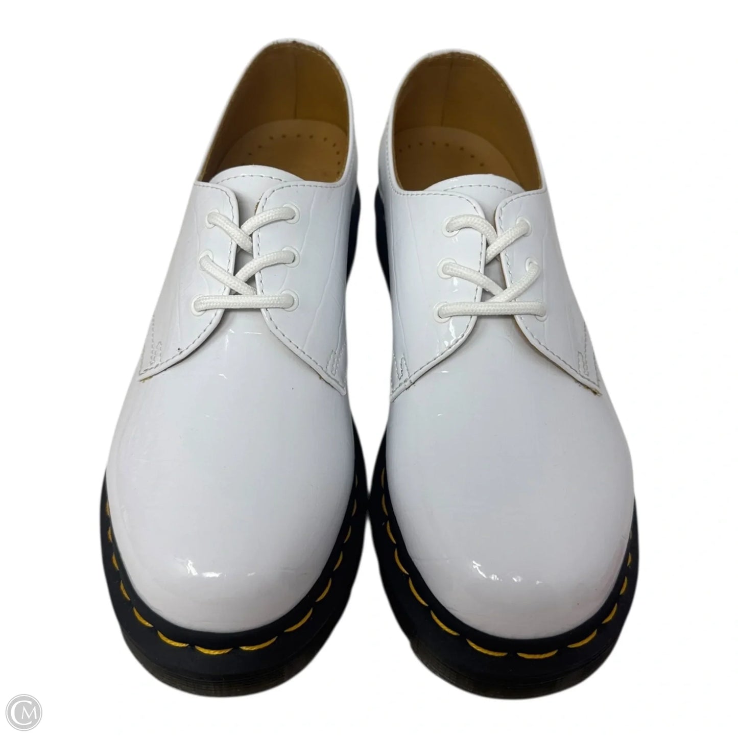 1461 Croc Embossed Patent Shoes Flats By Dr Martens In White, Size: 8