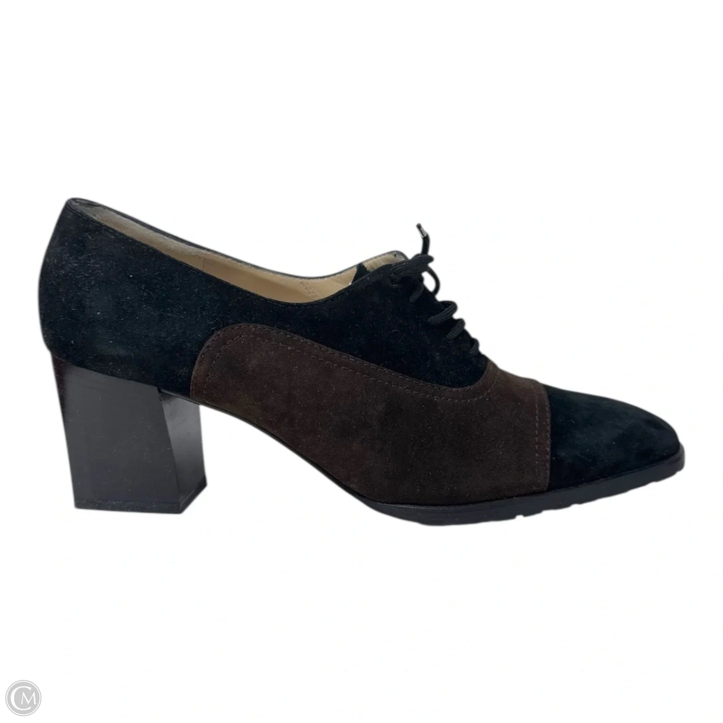 Arca Suede Lace Up Heeled Oxfords Designer By Ferragamo In Black & Brown, Size: 8.5