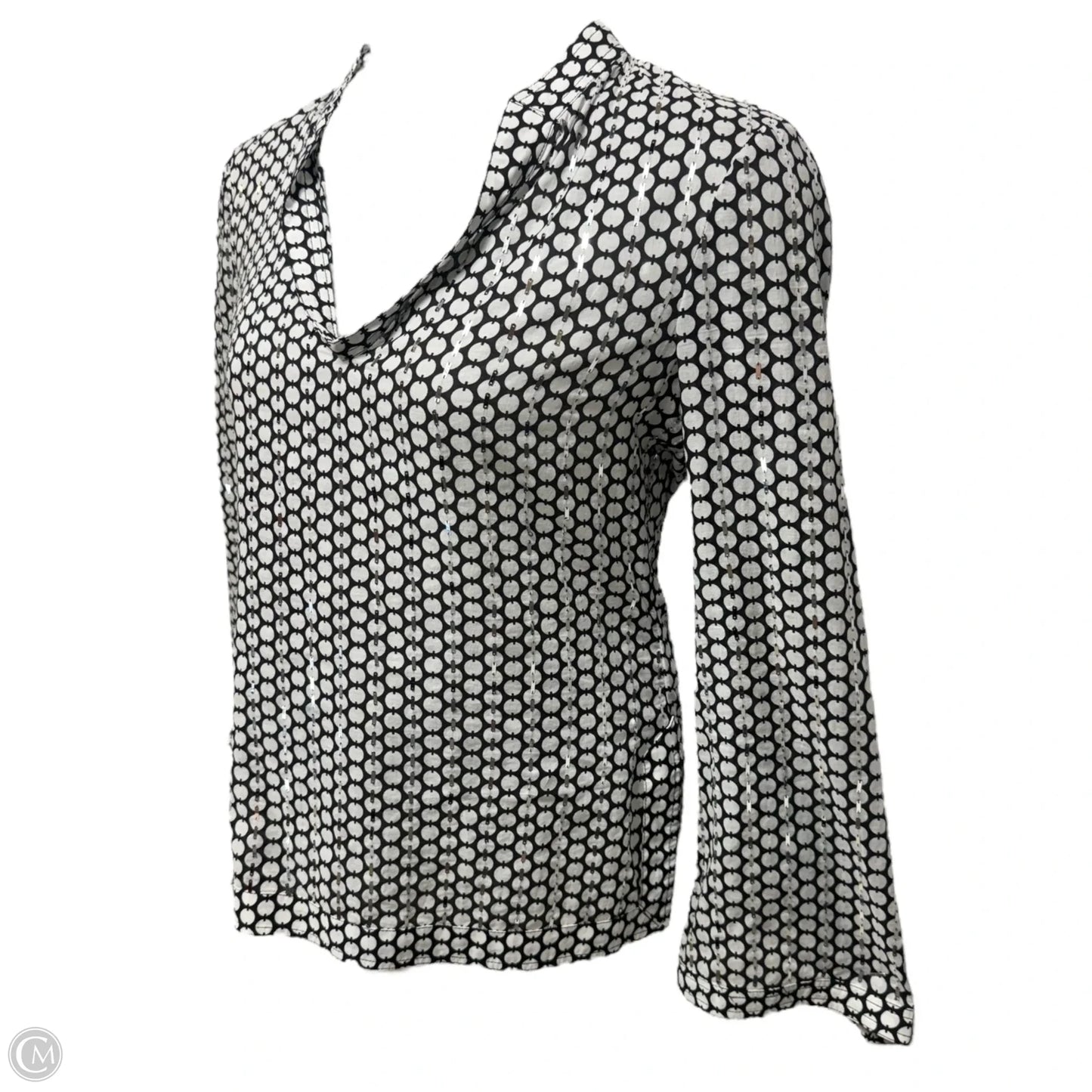 Square Sequin Top Long Sleeve Designer By Tory Burch In Black & White, Size: 8
