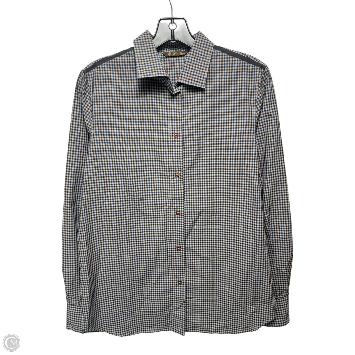 Silk Trim Top Long Sleeve Luxury Designer By Loro Piana In Plaid Pattern, Size: L