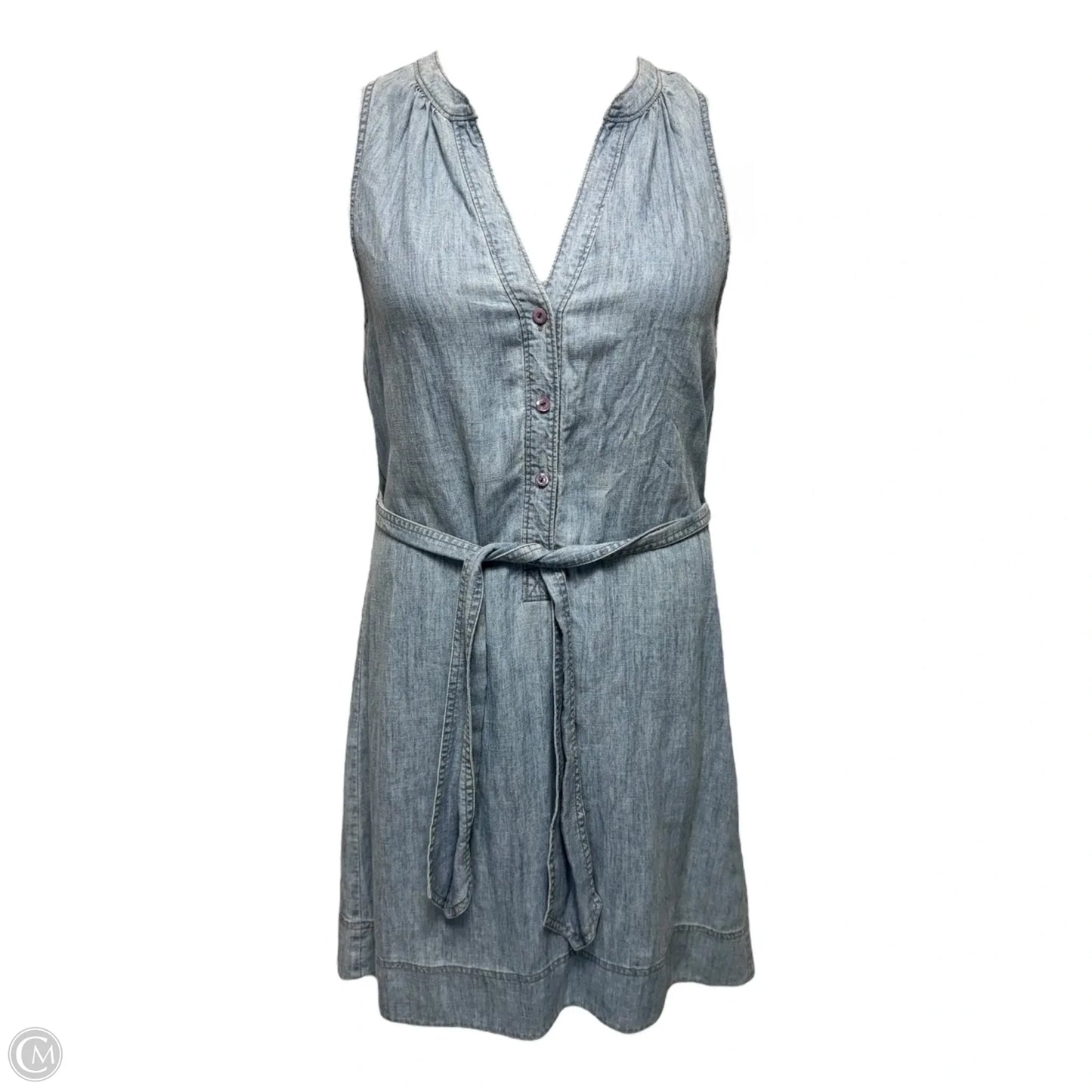 Anemones Banded Split V-Neck Dress By Trina Turk In Blue Denim, Size: M