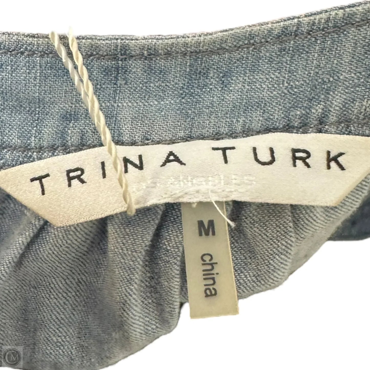 Anemones Banded Split V-Neck Dress By Trina Turk In Blue Denim, Size: M