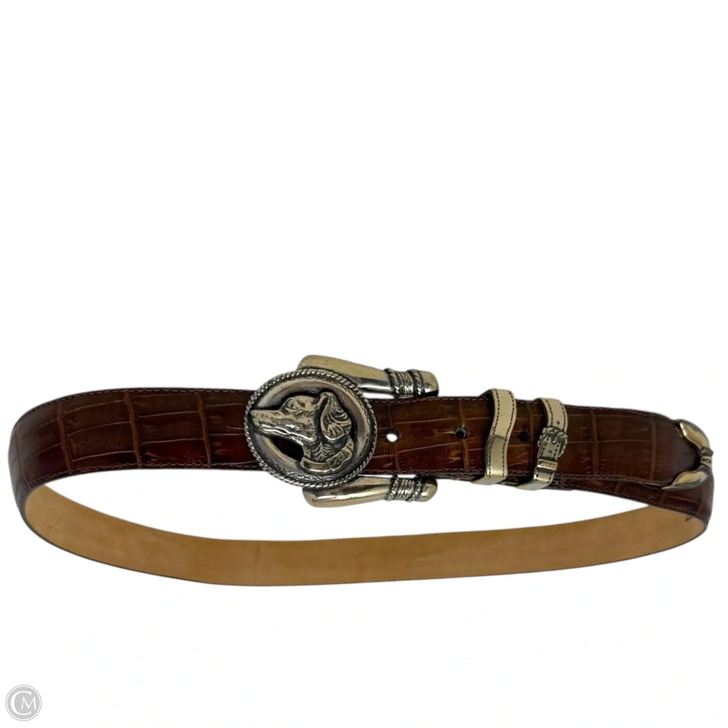 Museum Collection Dog Buckle Croc Embossed Leather Belt By Brighton, Size: Large