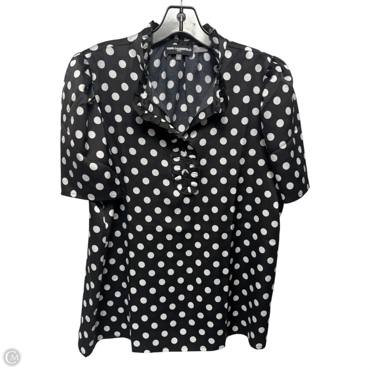 Polka Dot Ruffle Blouse Designer By Karl Lagerfeld In Polkadot Pattern, Size: M