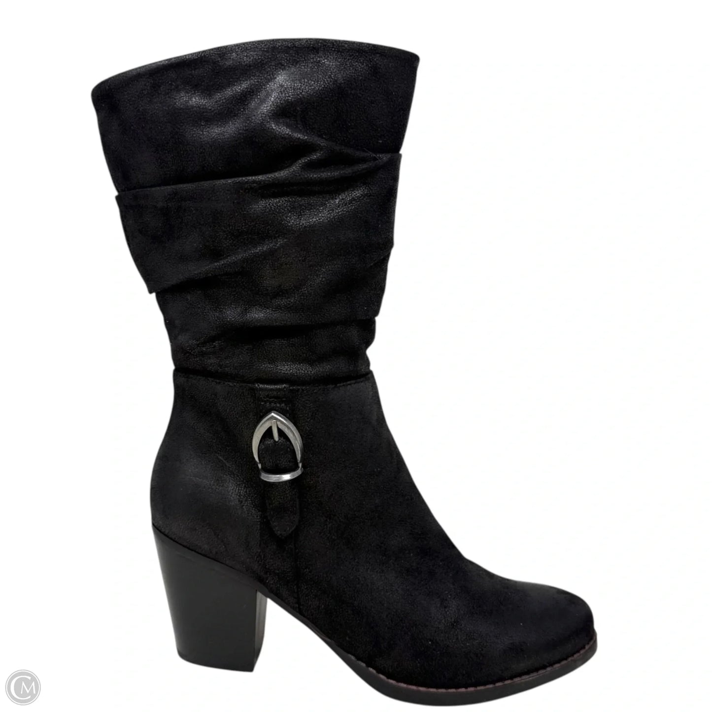 Cheyenne Microfiber Boots Mid-calf Heels By Bare Traps In Black, Size: 8