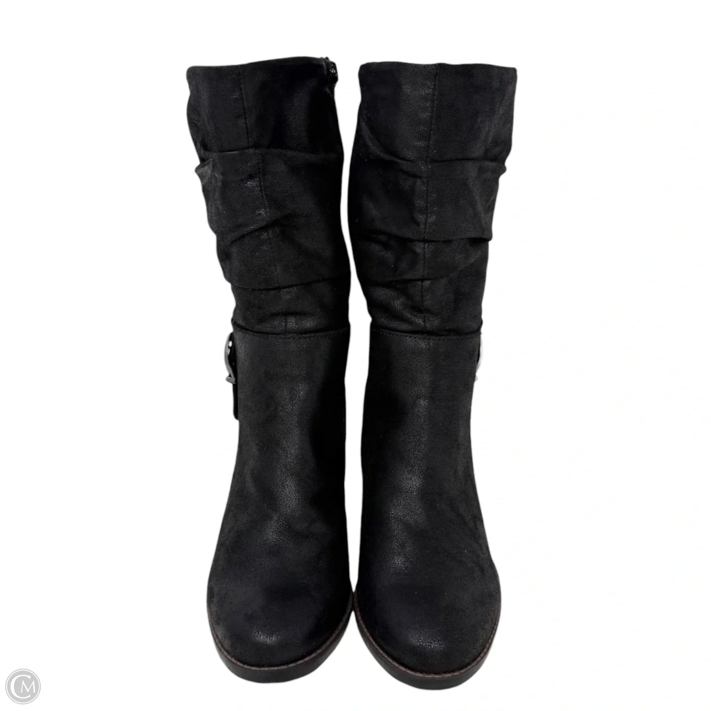 Cheyenne Microfiber Boots Mid-calf Heels By Bare Traps In Black, Size: 8