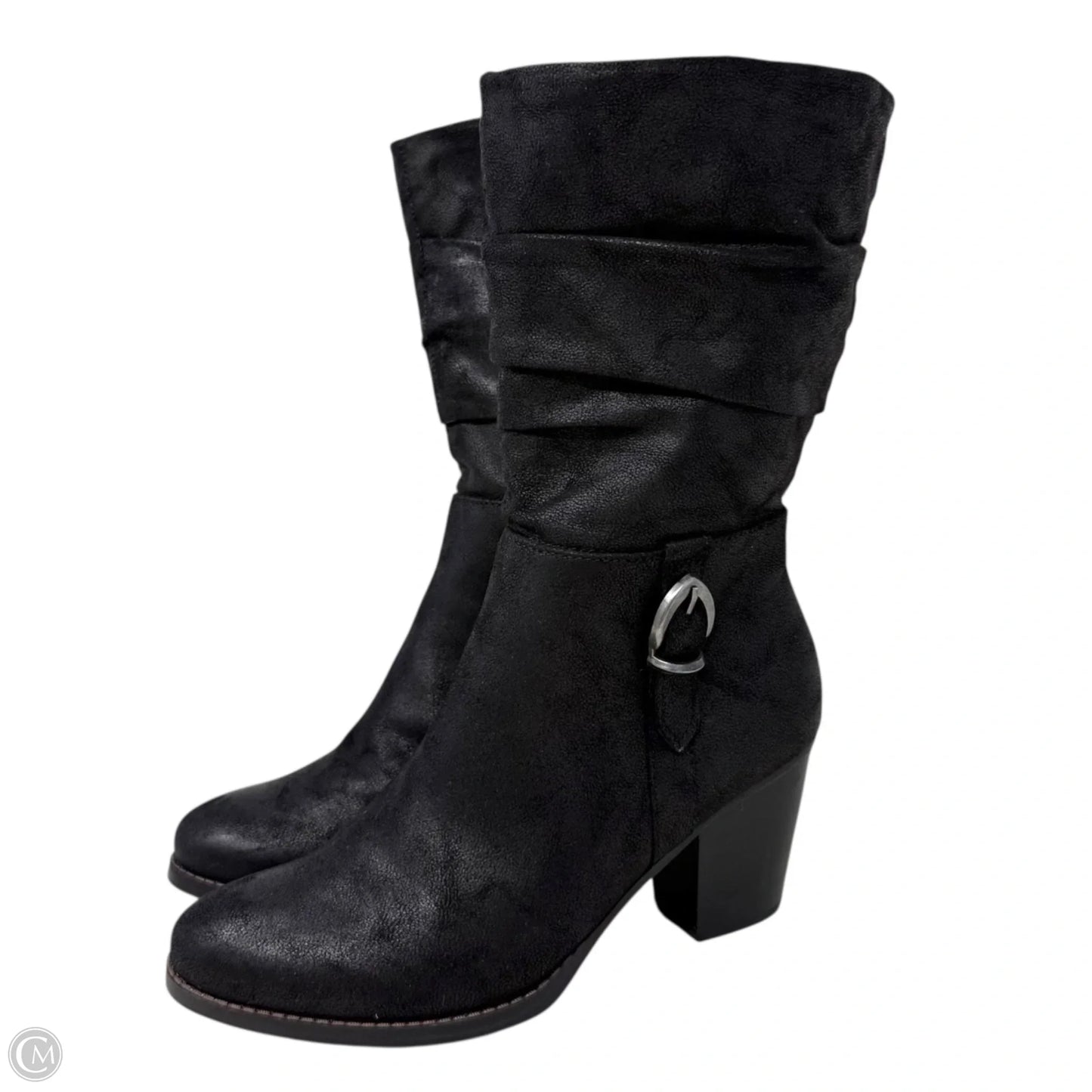 Cheyenne Microfiber Boots Mid-calf Heels By Bare Traps In Black, Size: 8