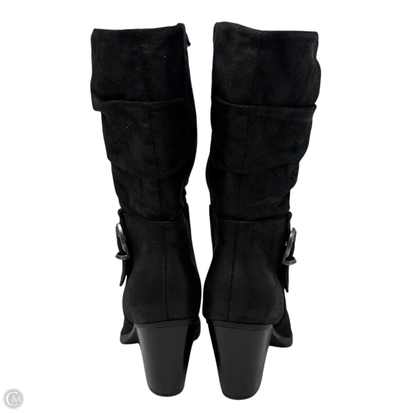 Cheyenne Microfiber Boots Mid-calf Heels By Bare Traps In Black, Size: 8