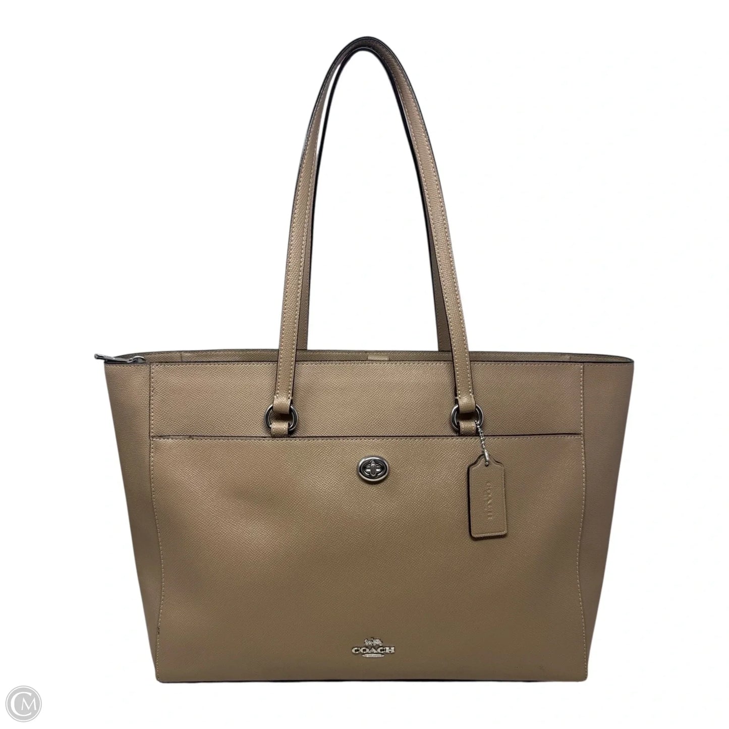 Folio Turnlock Tote Designer By Coach, Size: Large