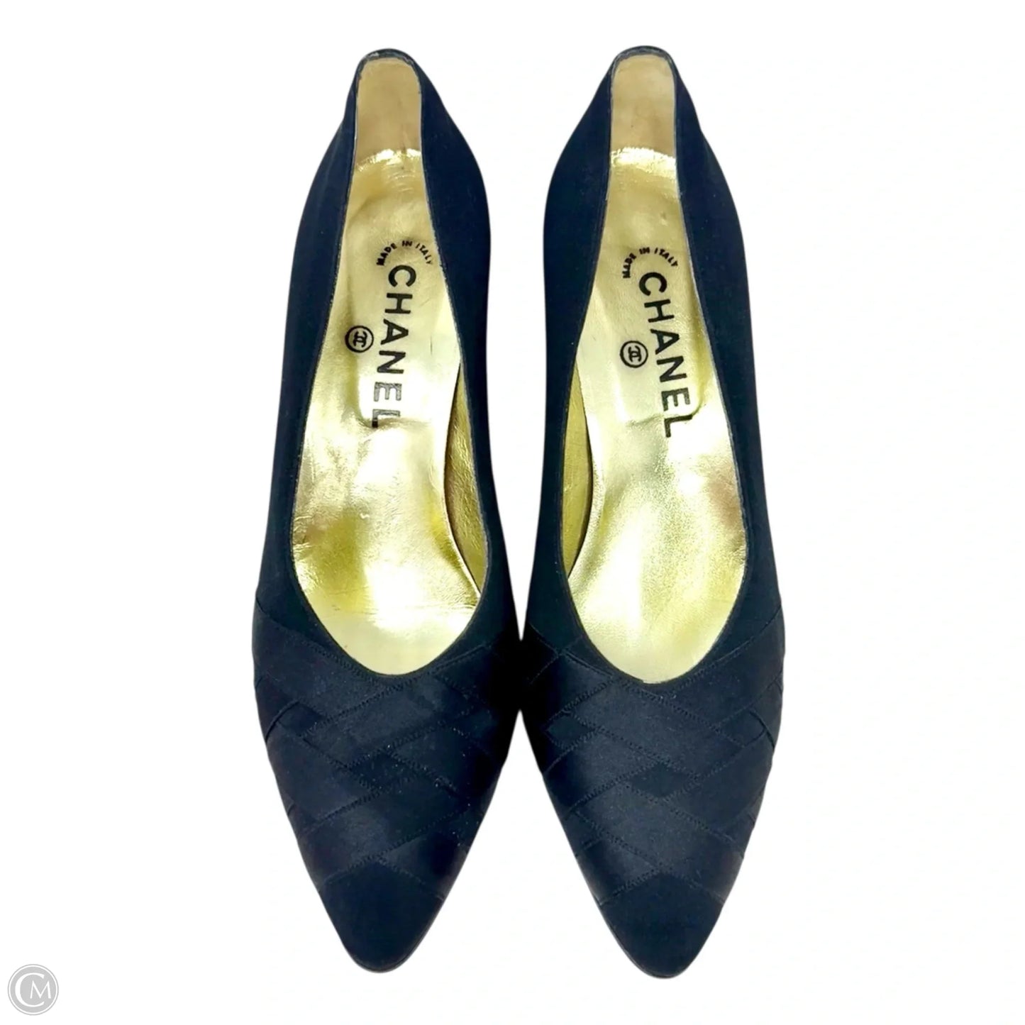 Satin Woven Pumps Luxury Designer By Chanel In Black, Size: US 8/ FR 39