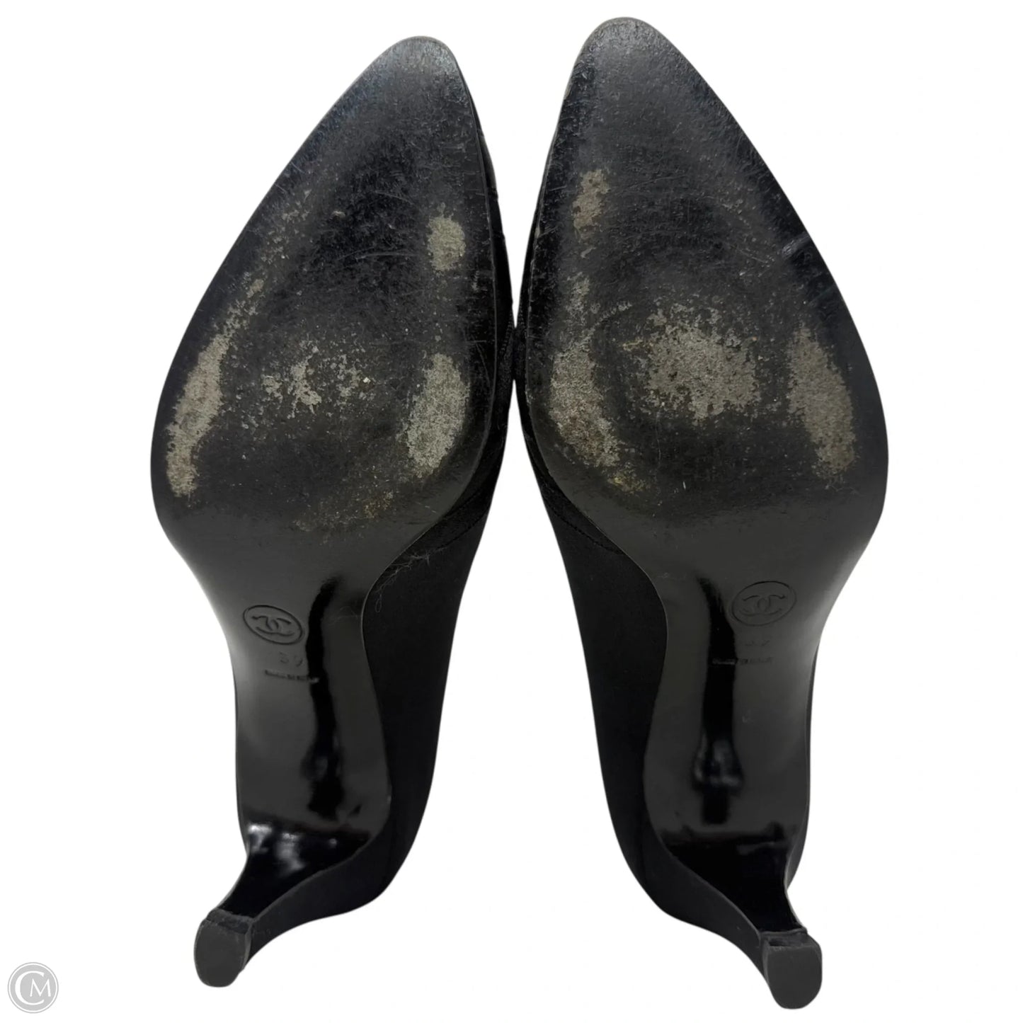 Satin Woven Pumps Luxury Designer By Chanel In Black, Size: US 8/ FR 39