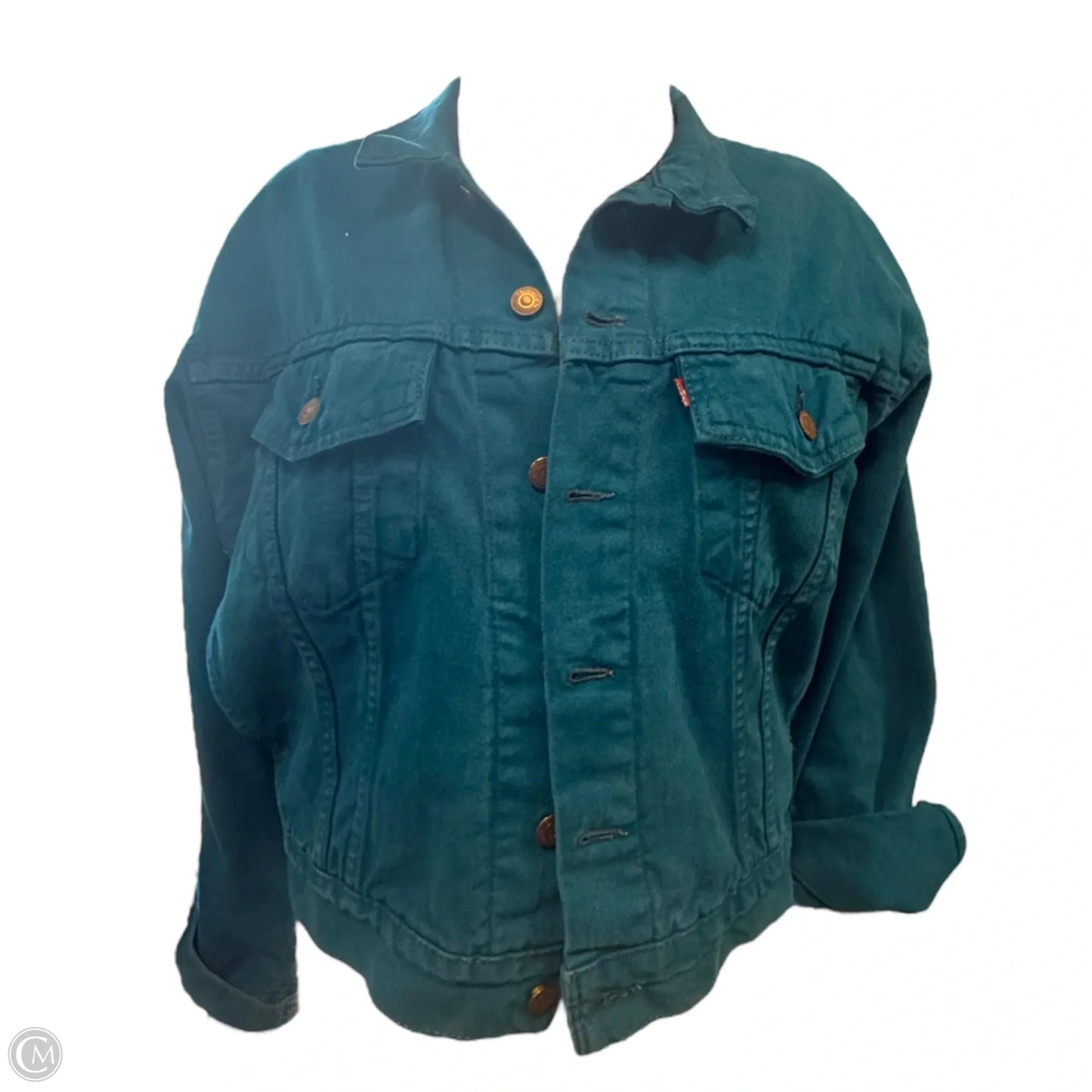 Denim Trucker Jacket By Levis In Teal, Size: S