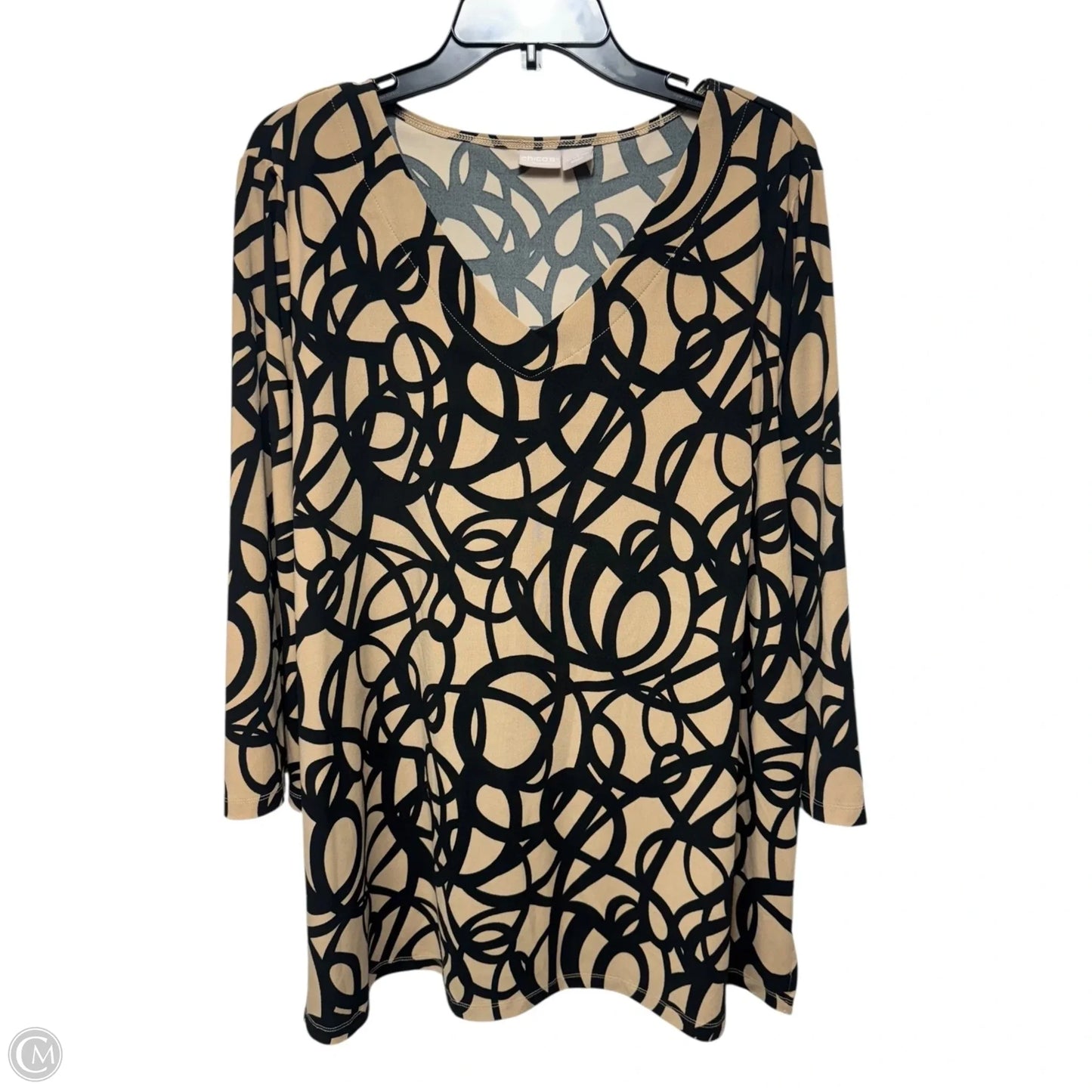 Top 3/4 Sleeve By Chicos In Black & Tan, Size: Xxl