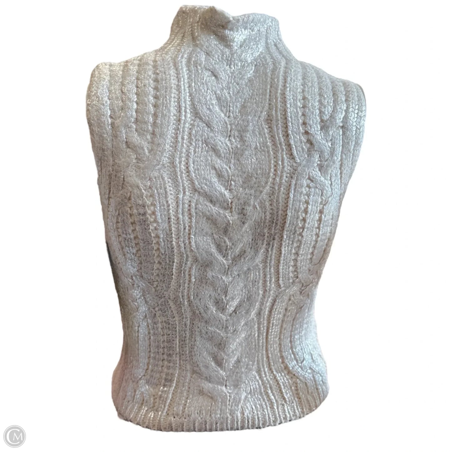 Sleeveless Metallic Mock Neck Sweater Vest Designer By Edit By Jason Wu In Silver & White, Size: Xs