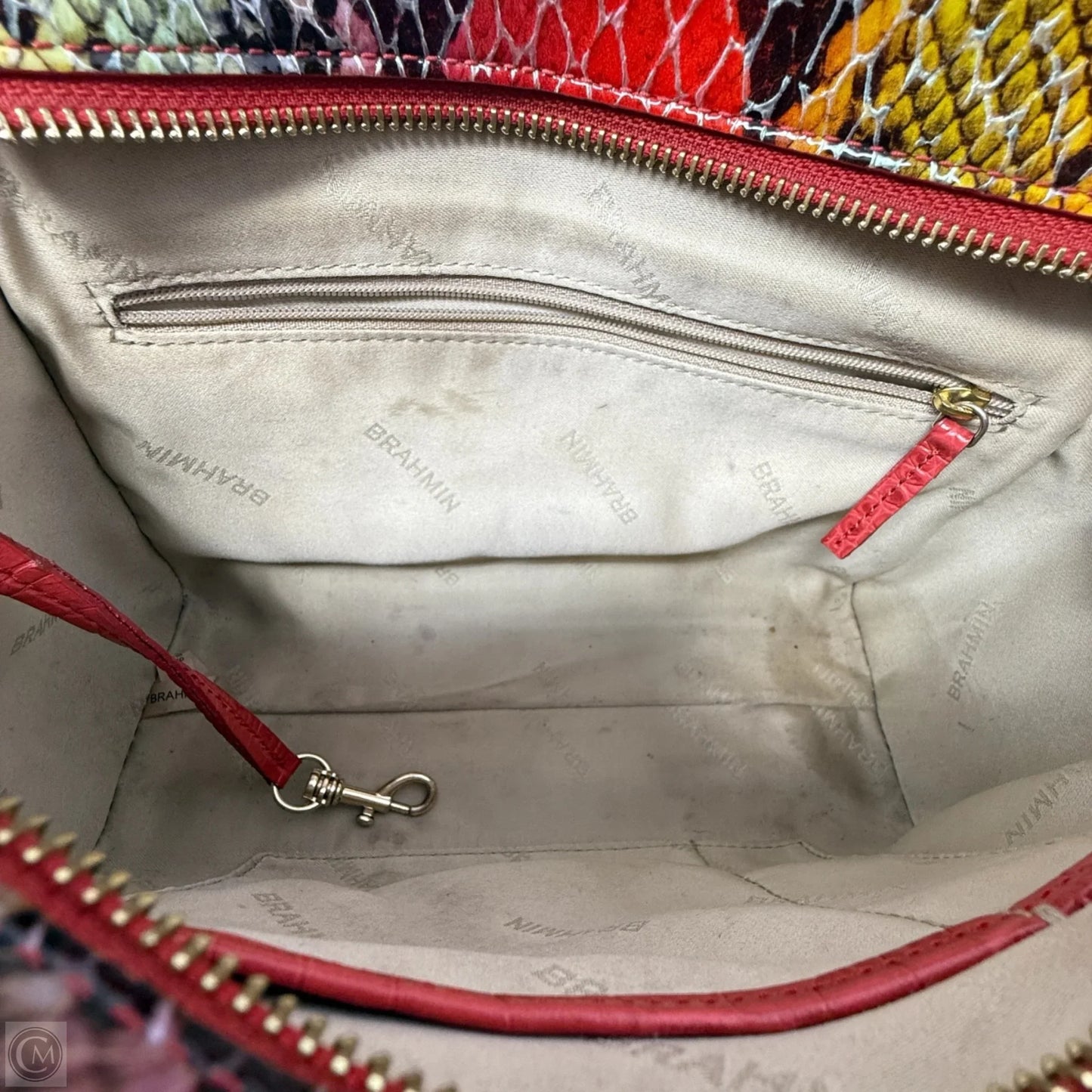 Hillary Embossed Leather Crossbody Bag Designer By Brahmin In Red Dragon Experium, Size: Medium