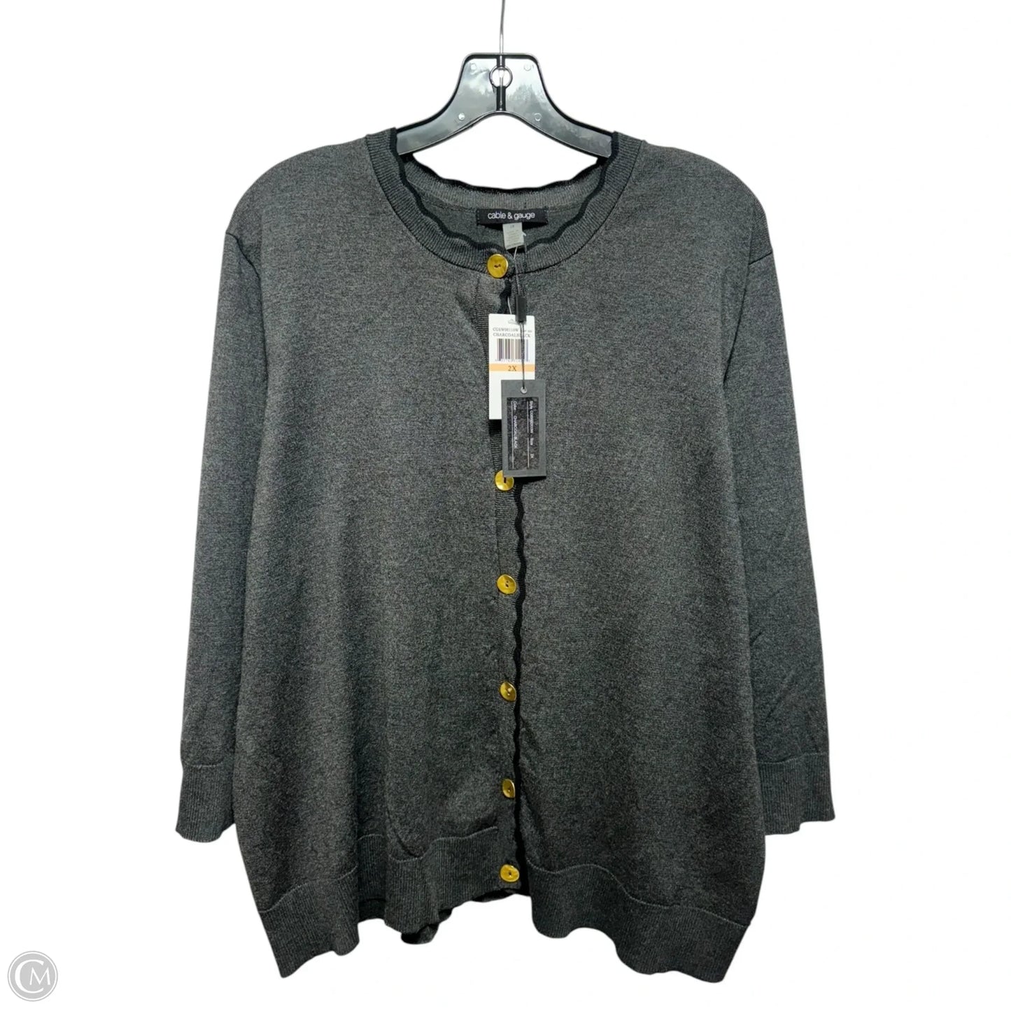 Sweater Cardigan By Cable And Gauge In Grey, Size: 2x