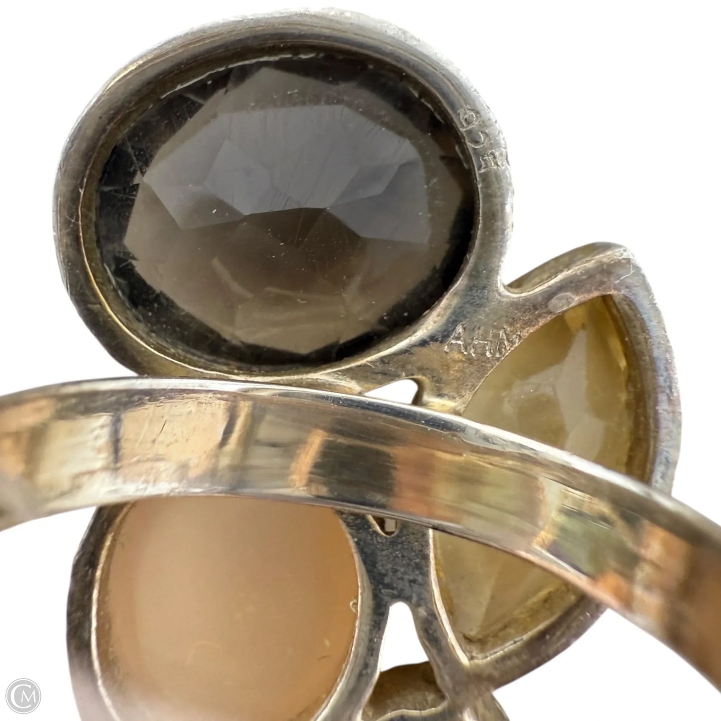 925 Sterling Silver, Peach Moonstone, Citrine Multi Stone Statement Ring By AHM, Size: 5