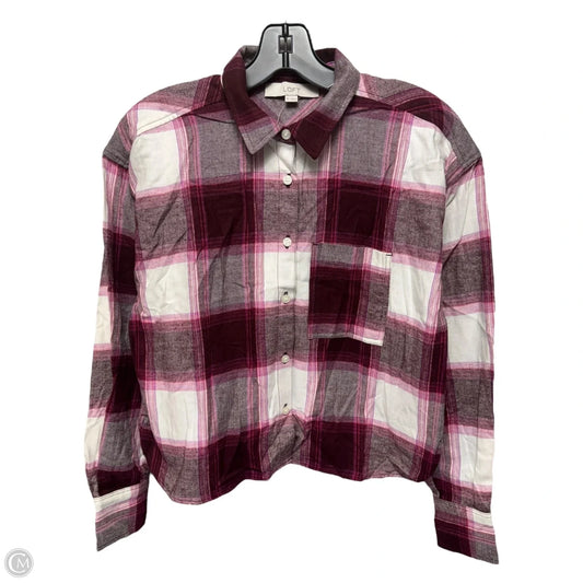 Top Long Sleeve By Loft In Plaid Pattern, Size: Xs