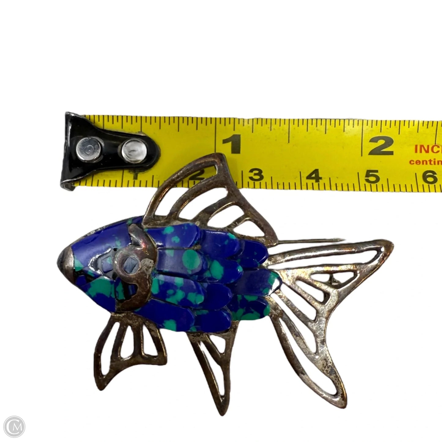 Vintage Mexico Azurite & Sterling Silver Fish Pin