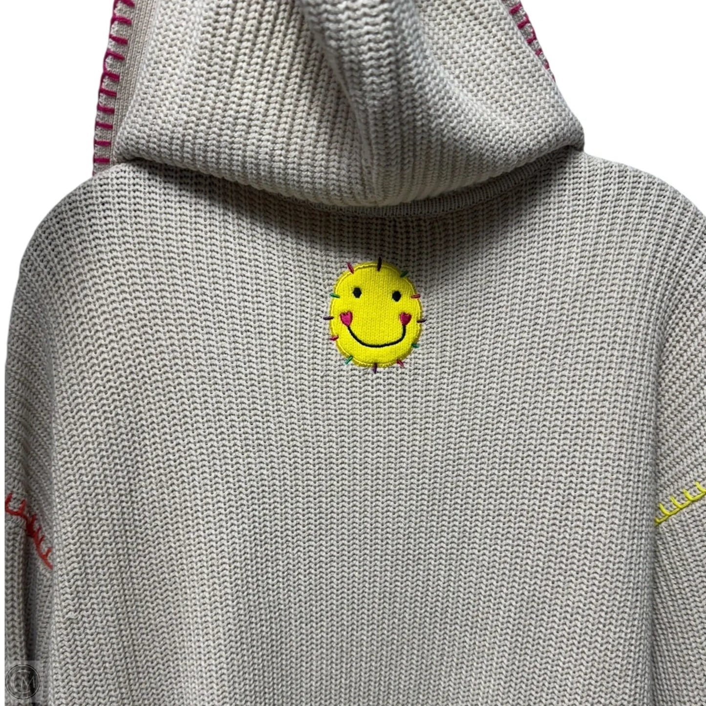 Embroidered Hoodie Sweater Cardigan By Kerri Rosenthal In Cream, Size: S