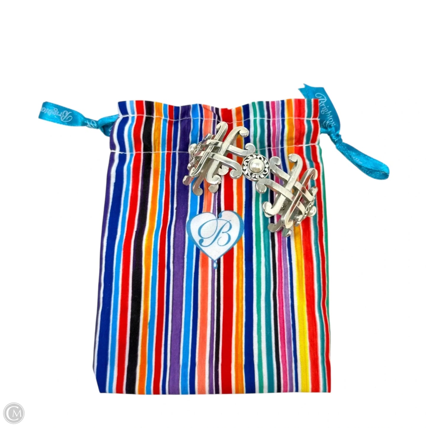 Taos Silver Tone Pearl Cross Link Wide Cuff Bracelet By Brighton