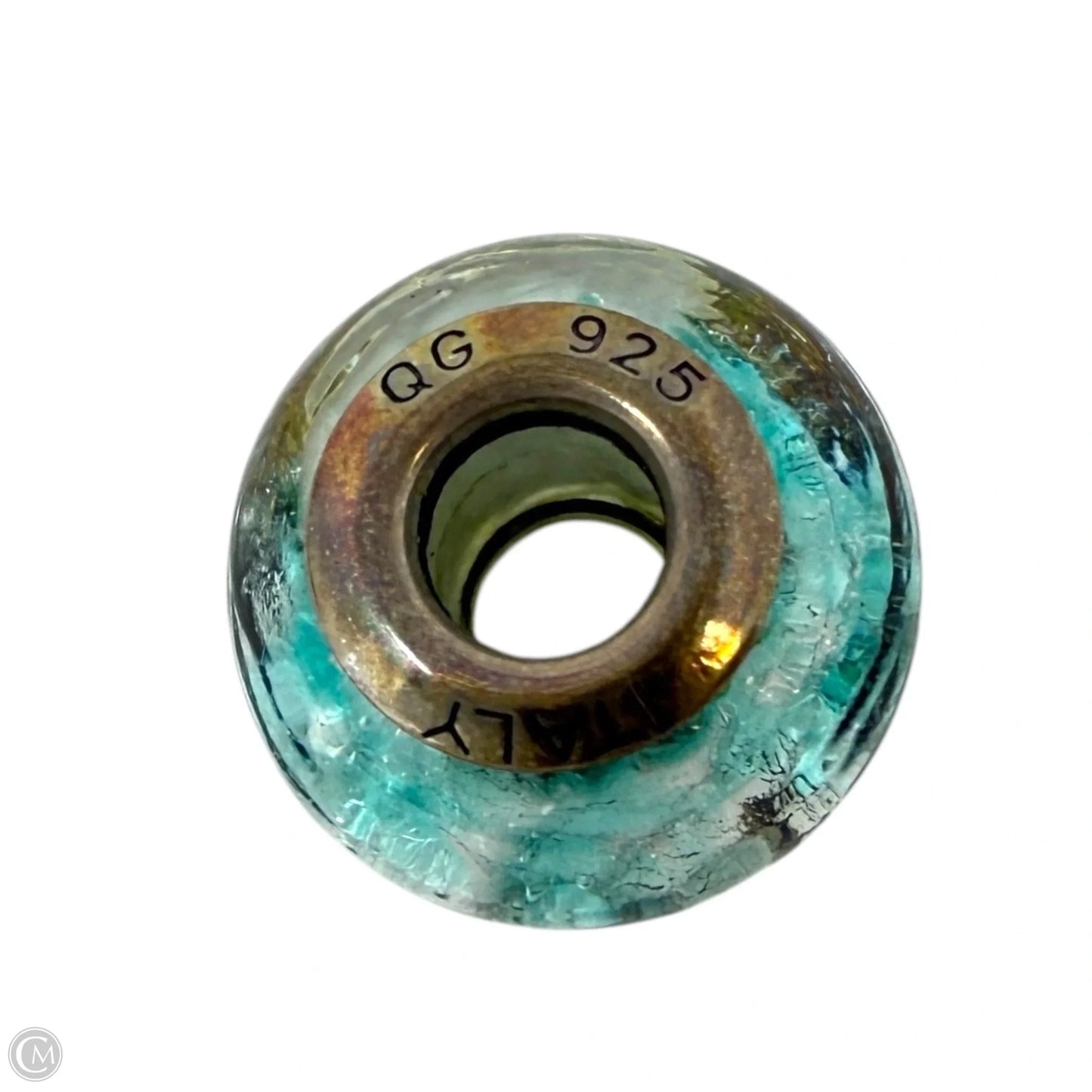 Sterling Silver, Murano Glass Cracked Ice Aqua Bracelet Charm