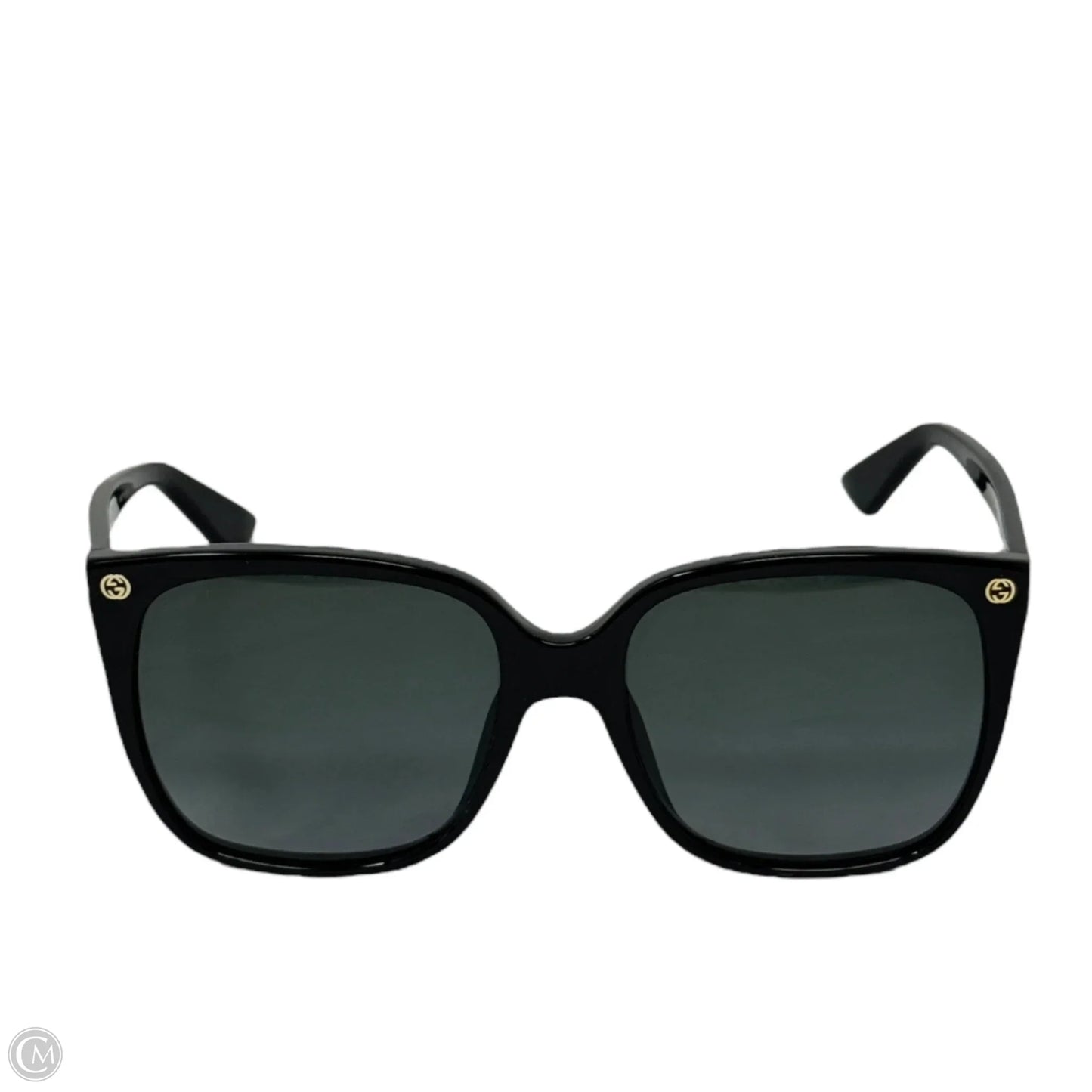 GG0022S Butterfly 57mm Sunglasses Luxury Designer By Gucci In Black Gold Logo/Grey Smoke Gradient
