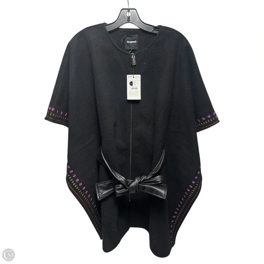 Belted Embroidered Poncho By Desigual In Black, Size: Osfm
