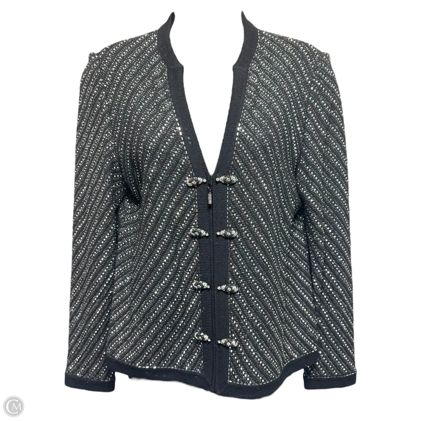 Jacket Luxury Designer By St John Collection In Black & Silver, Size: 6
