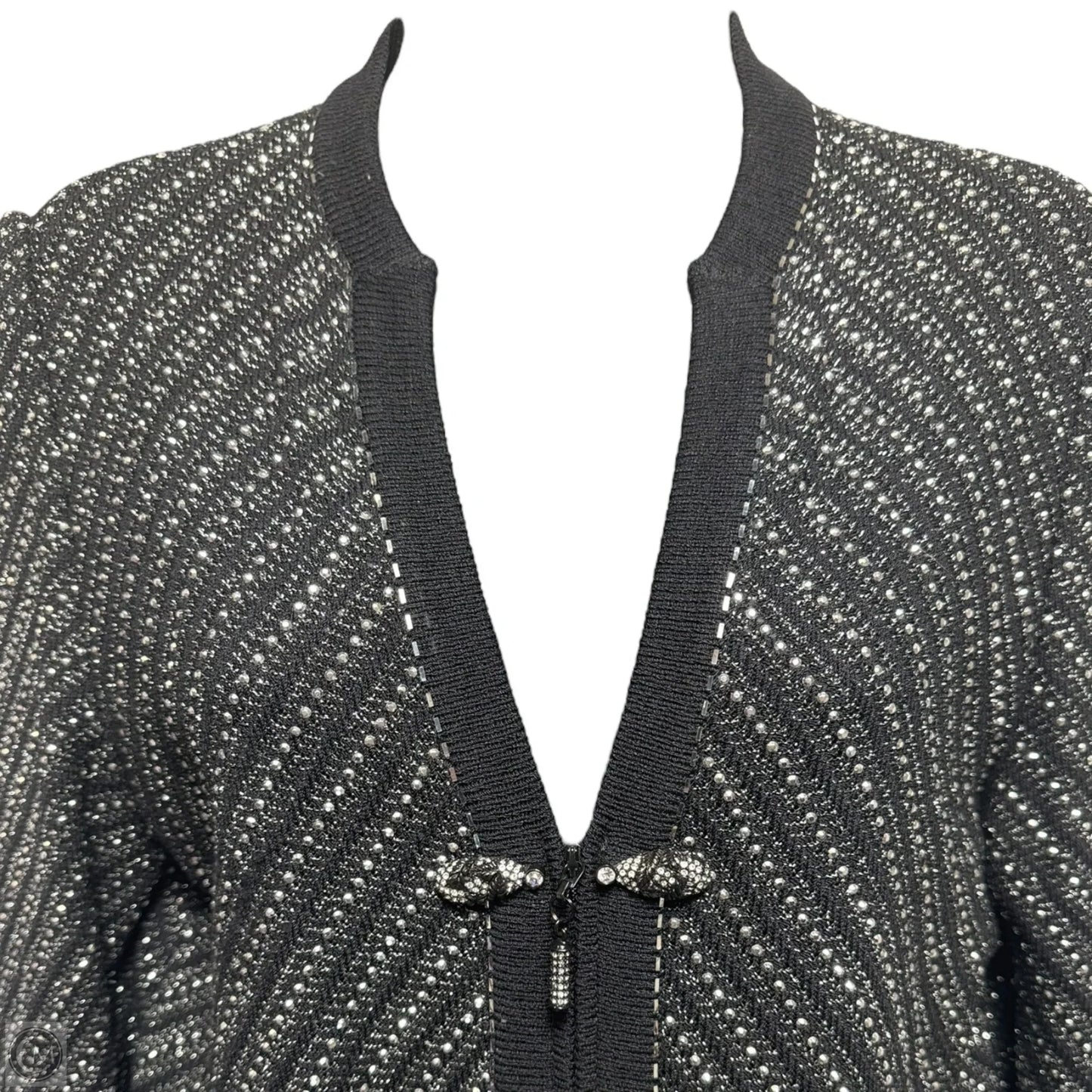 Jacket Luxury Designer By St John Collection In Black & Silver, Size: 6