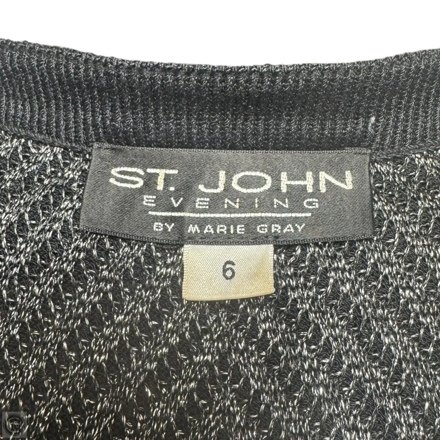 Jacket Luxury Designer By St John Collection In Black & Silver, Size: 6