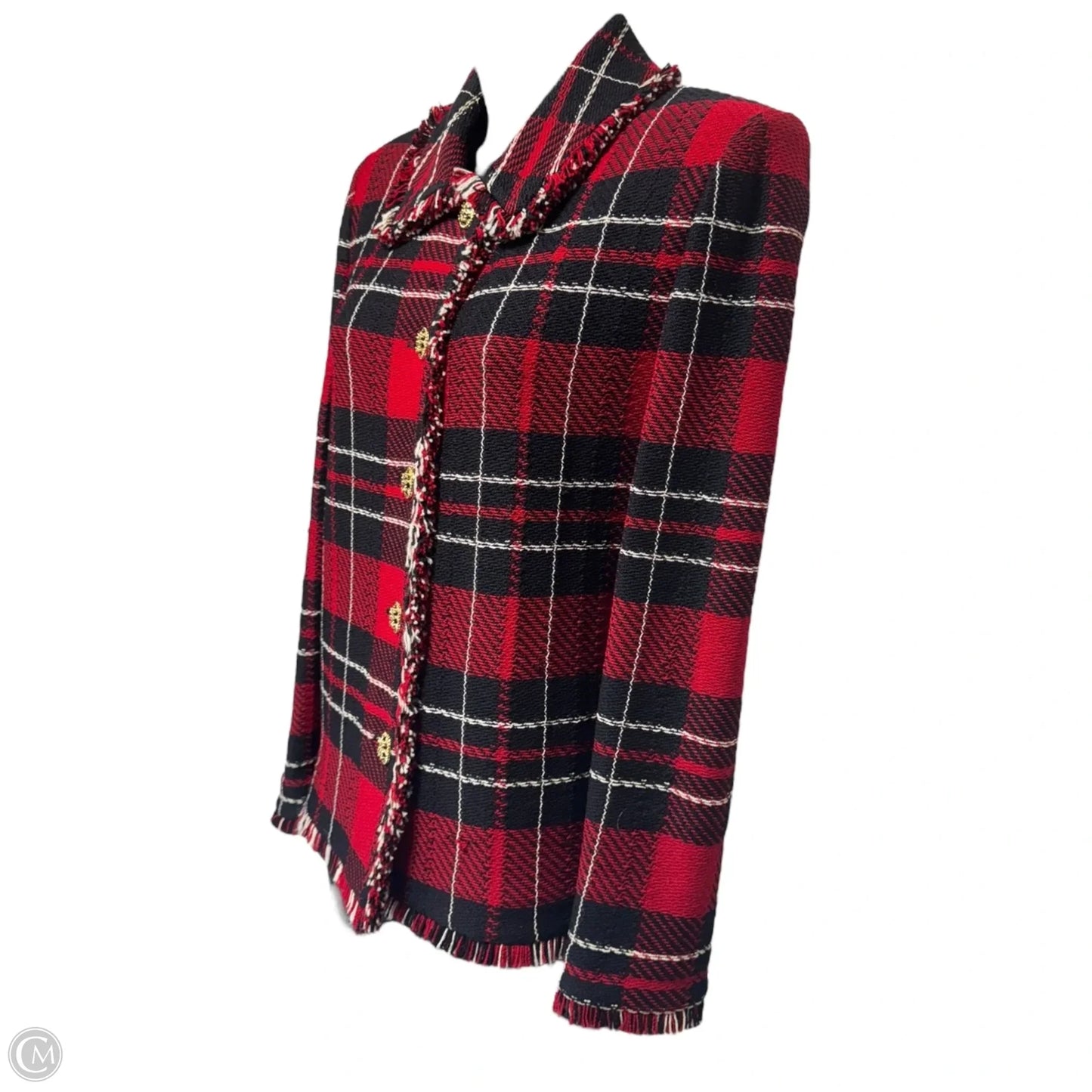 Jacket Luxury Designer By St John Collection In Plaid Pattern, Size: 8