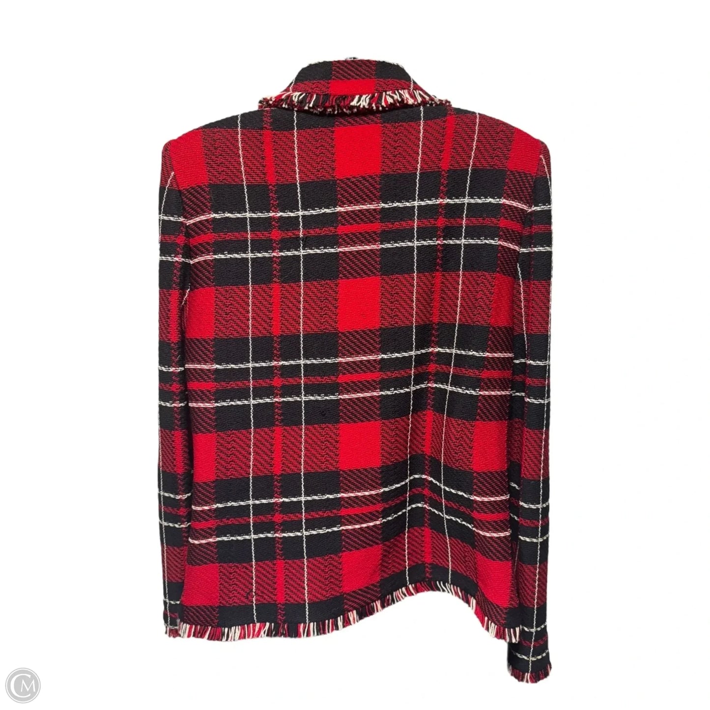 Jacket Luxury Designer By St John Collection In Plaid Pattern, Size: 8