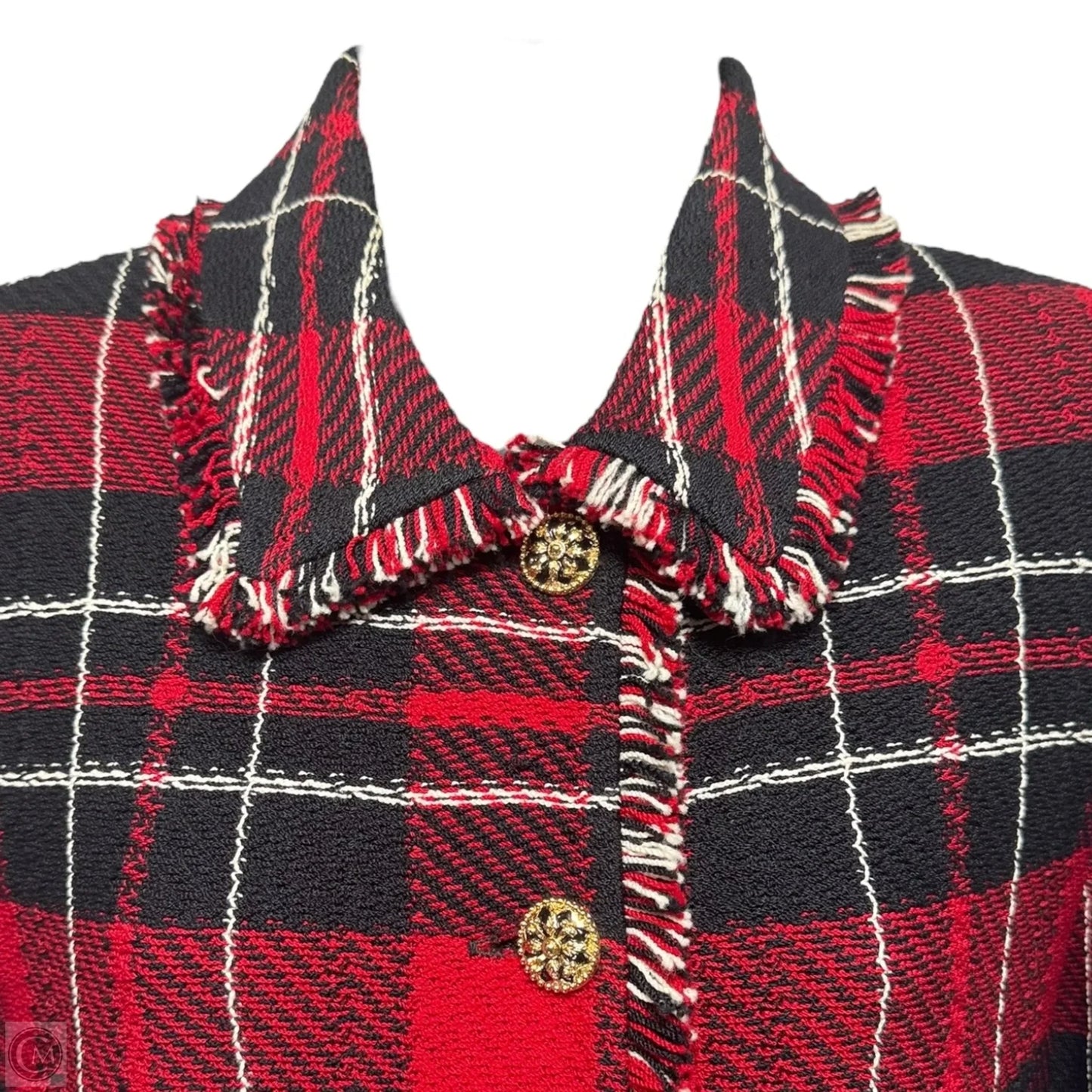Jacket Luxury Designer By St John Collection In Plaid Pattern, Size: 8