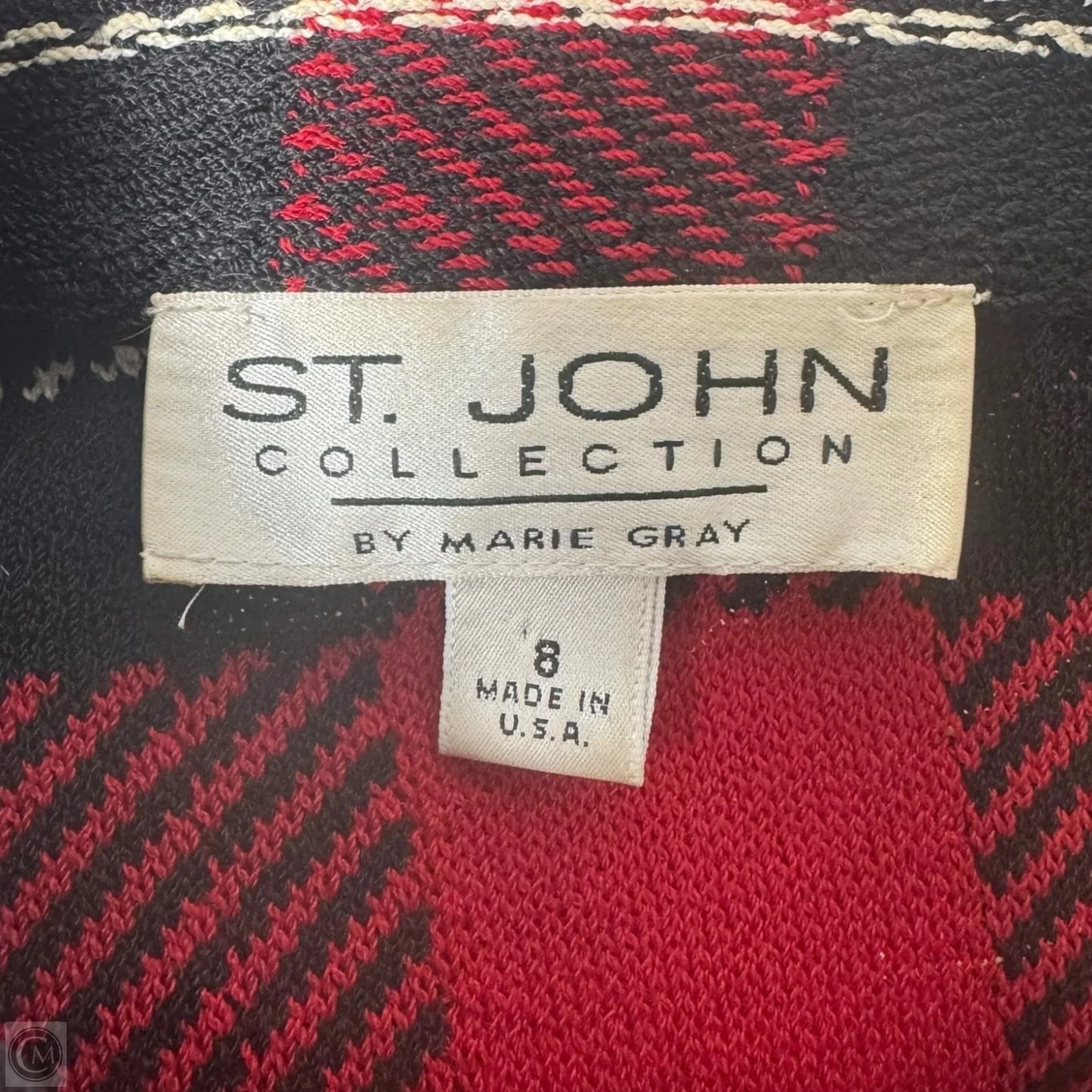 Jacket Luxury Designer By St John Collection In Plaid Pattern, Size: 8