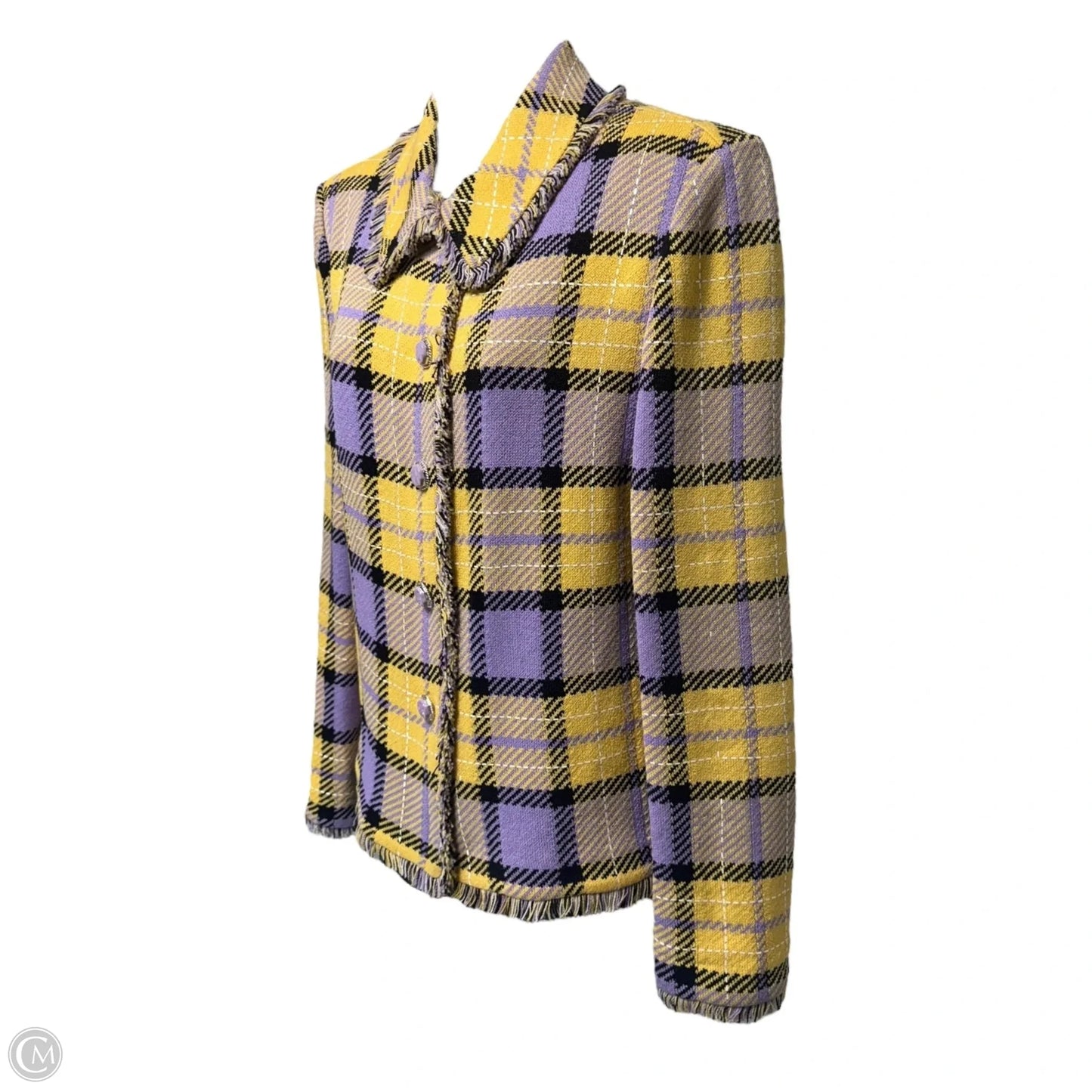 Jacket Luxury Designer By St John Collection In Plaid Pattern, Size: M Estimated