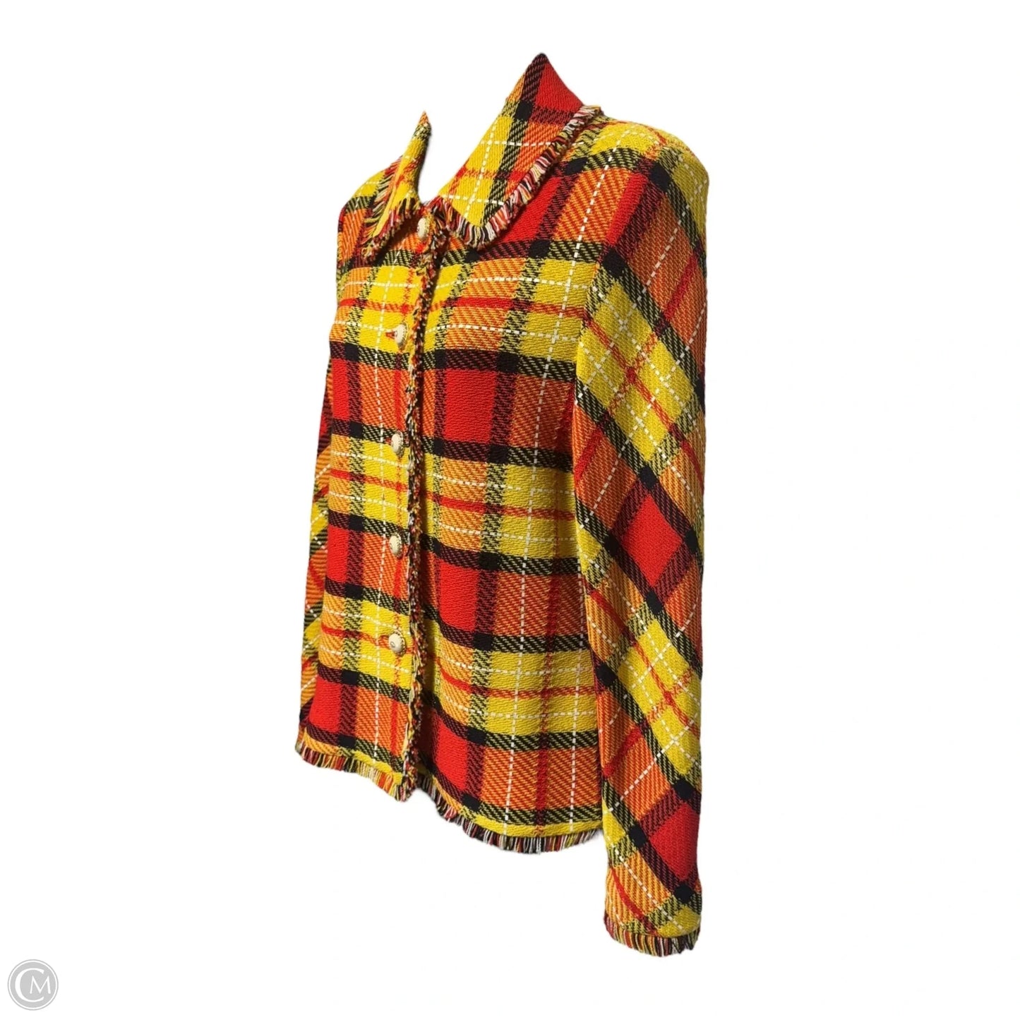 Jacket Luxury Designer By St John Collection In Plaid Pattern, Size: 6