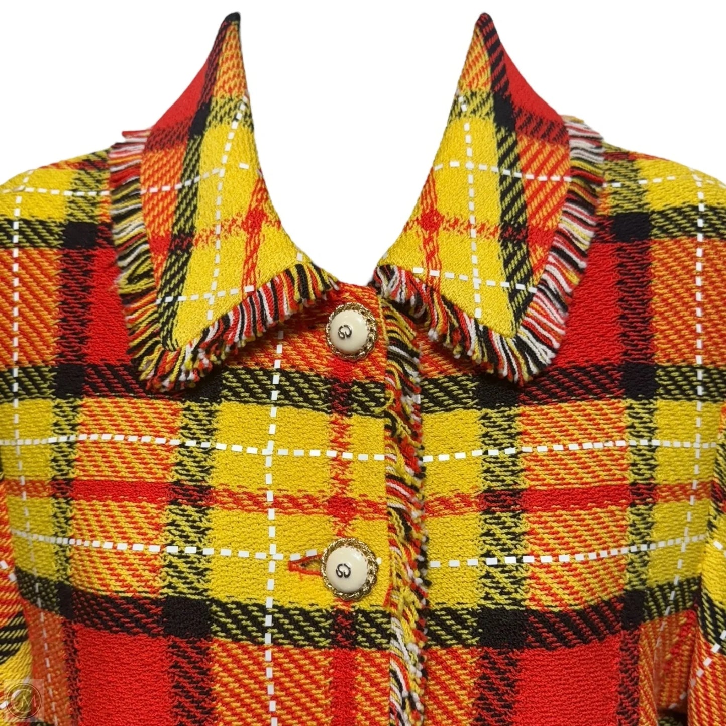 Jacket Luxury Designer By St John Collection In Plaid Pattern, Size: 6