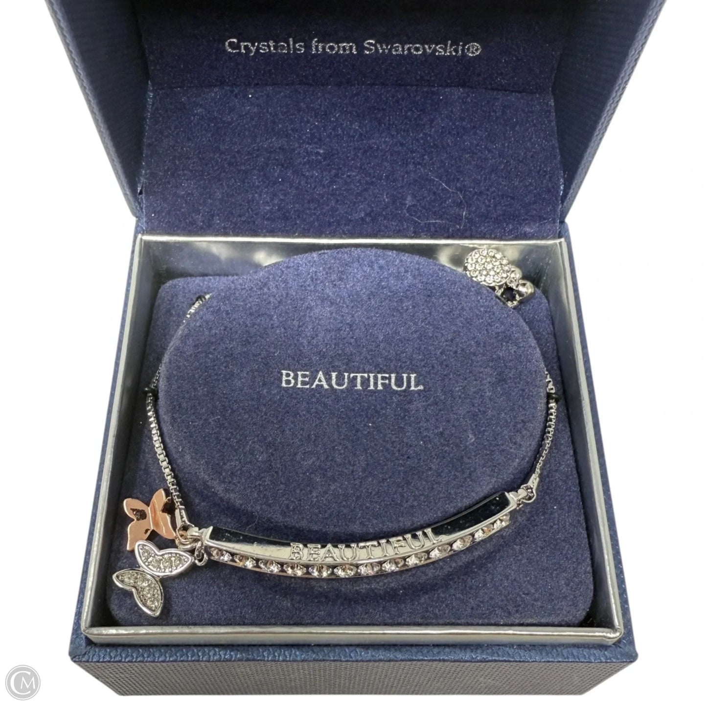 Sterling Silver & Swarovski Crystal Adjustable Butterfly Bar Bracelet By Brilliance
