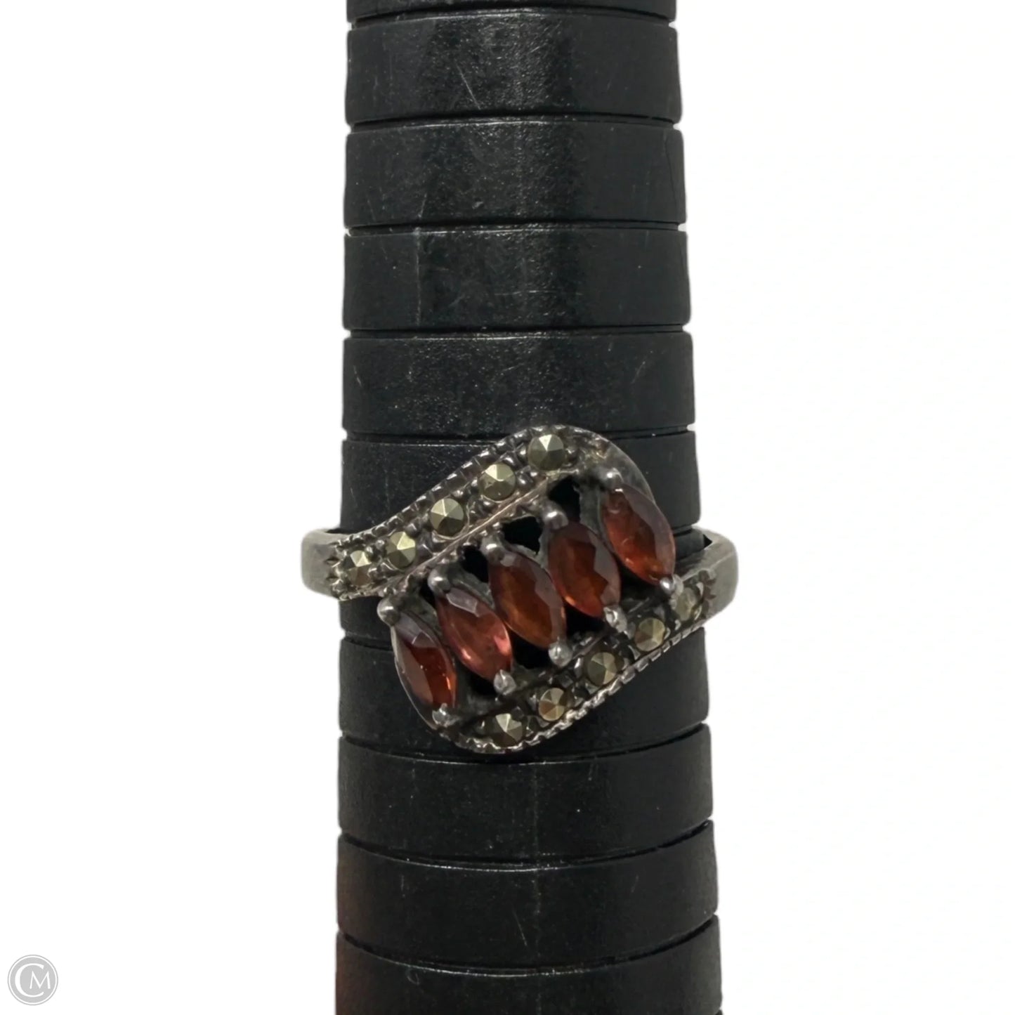 Art Deco Sterling Silver, Garnet & Marcasite Cocktail Ring, Size: 9