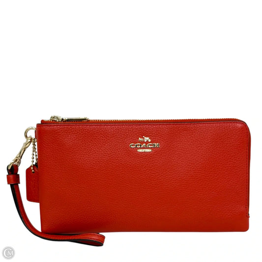 Pebbled Leather Double Zip Wallet Wristlet Designer By Coach, Size: Medium