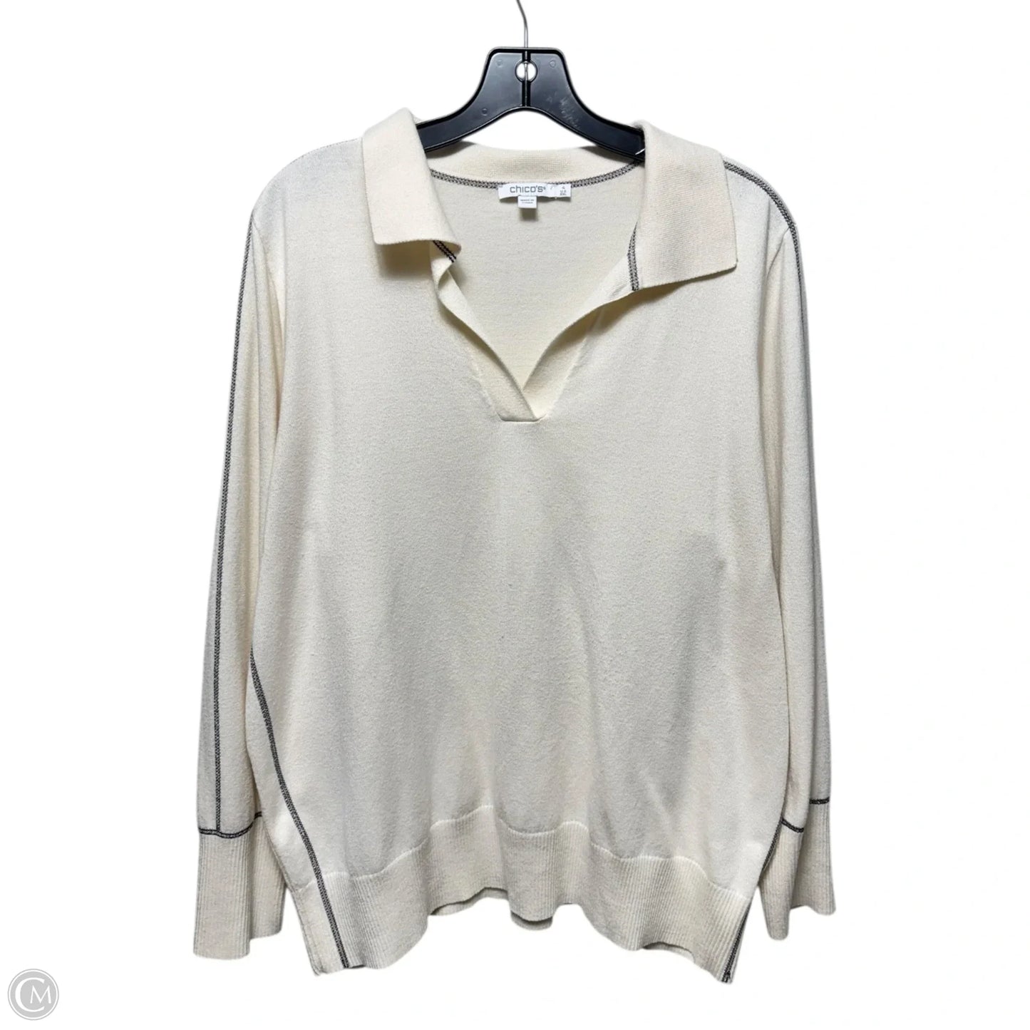 Contrast Stitch Sweater By Chicos In Cream, Size: Xxl