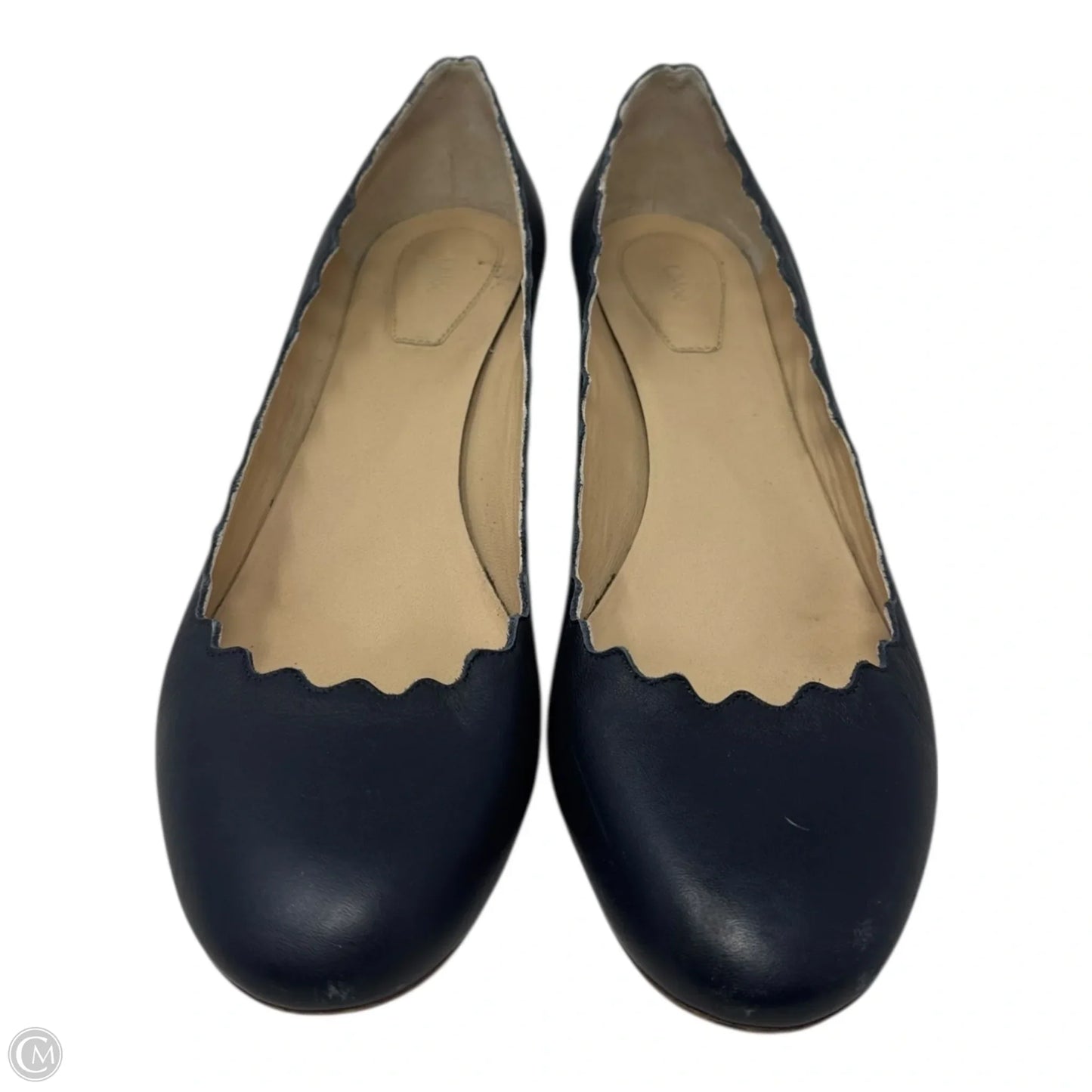 Scalloped Block Heel Shoes Luxury Designer By Chloe In Navy, Size: 9 (IT 39)