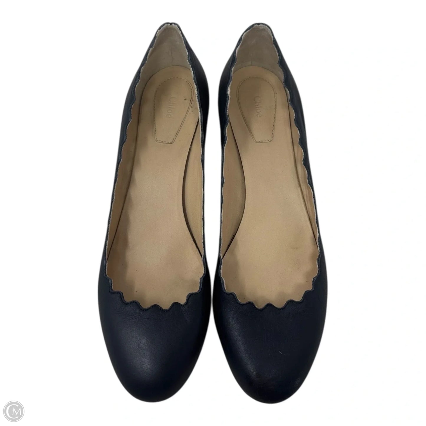 Scalloped Block Heel Shoes Luxury Designer By Chloe In Navy, Size: 9 (IT 39)